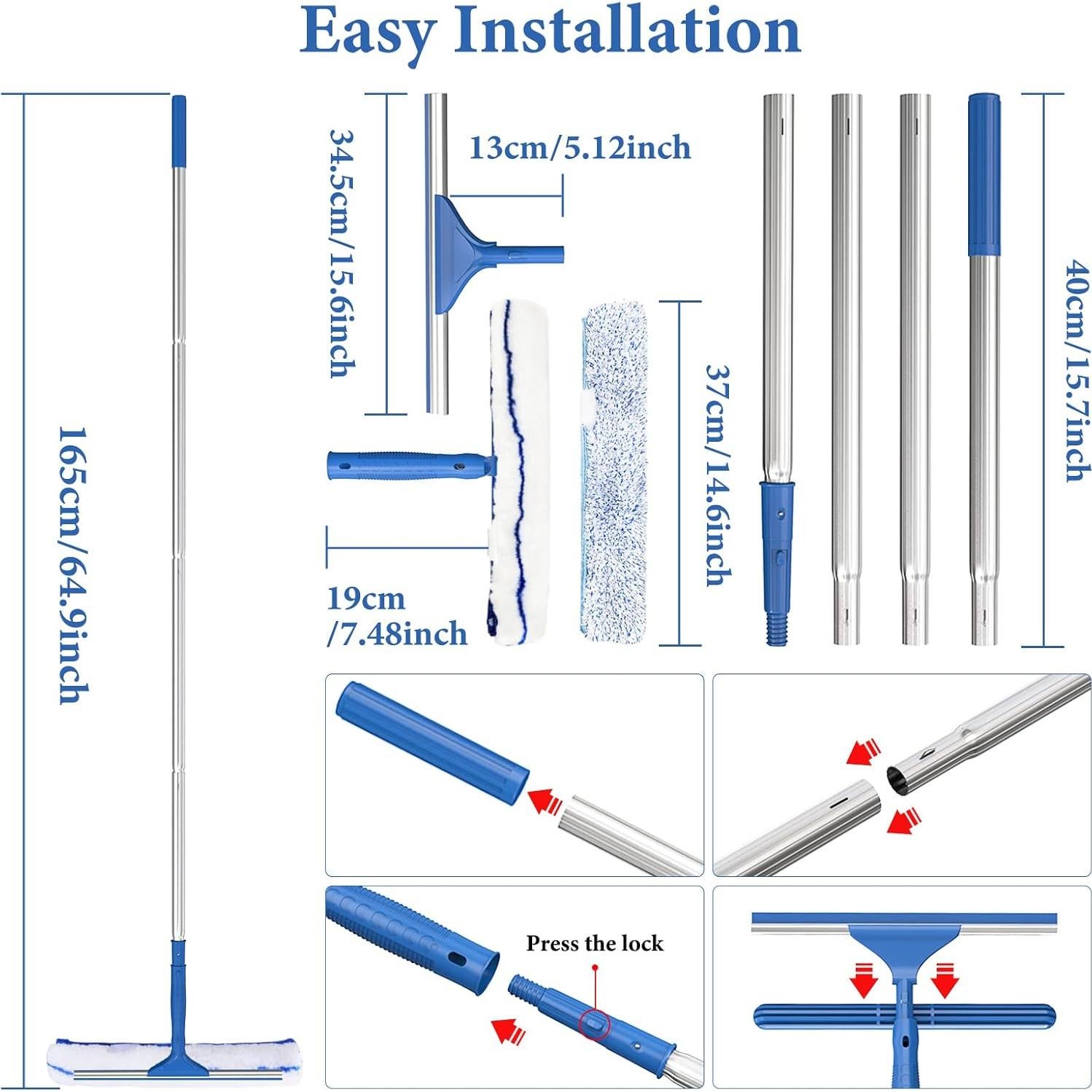 Kit Limpiador de Ventanas 2 en 1 VOUBIEN Mango Largo 165 cm