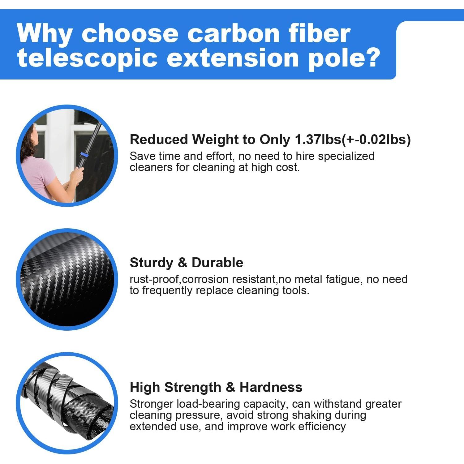 DOBEN Kit de Limpieza de Ventanas 12 Pies Fibra de Carbono Azul