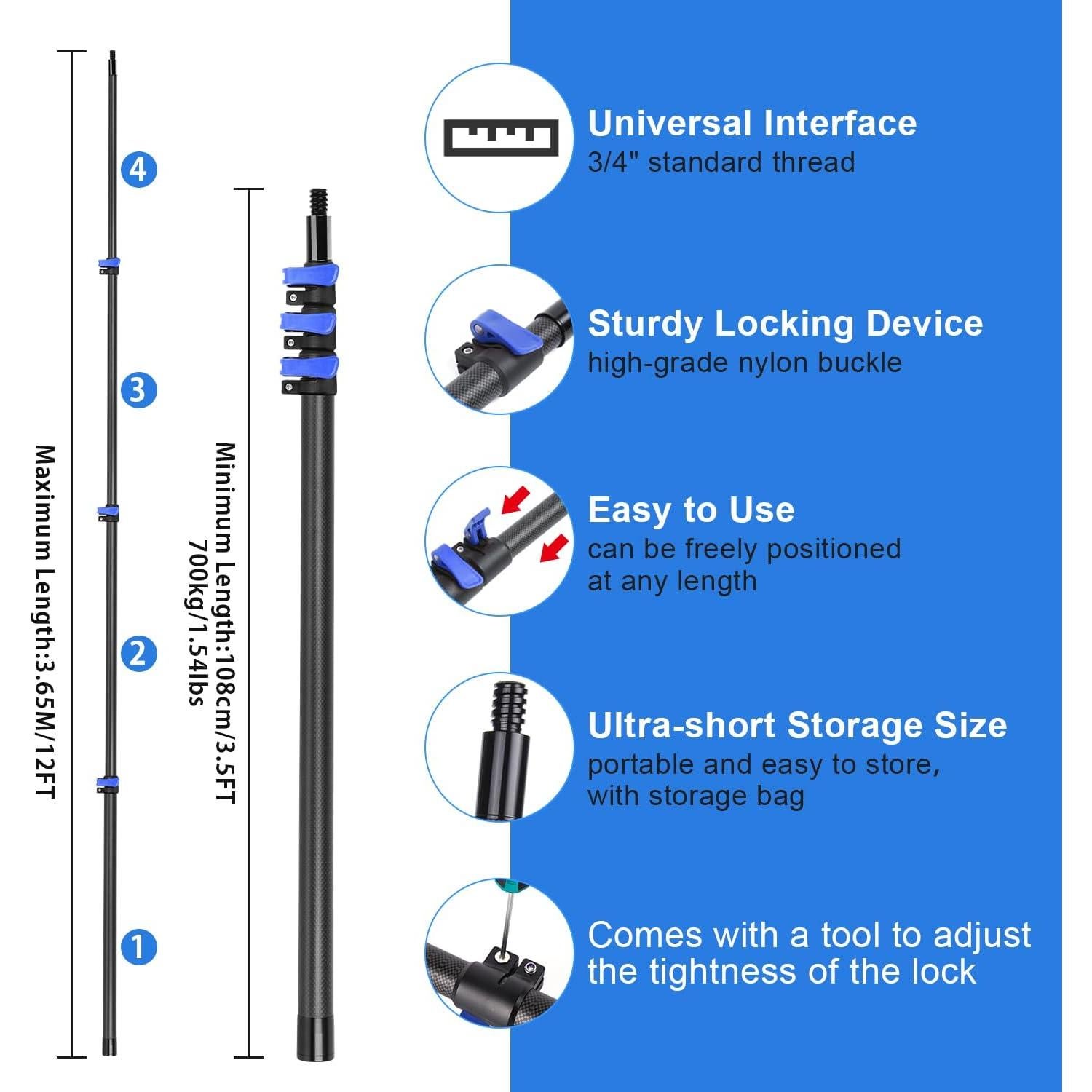 DOBEN Kit de Limpieza de Ventanas 12 Pies Fibra de Carbono Azul