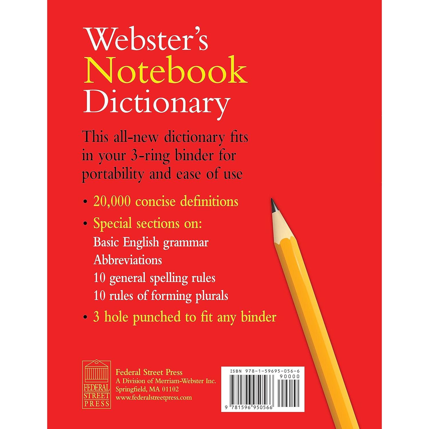 Webster's Notebook Dictionary - Designed for students - Fits in a 3-ring binder