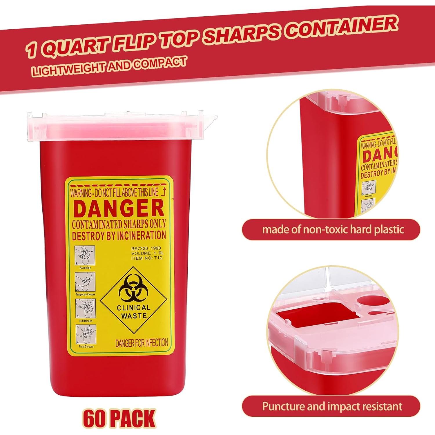 Contenedor de Desechos Punzantes Nuogo 60 Pcs 1 Quart Rojo