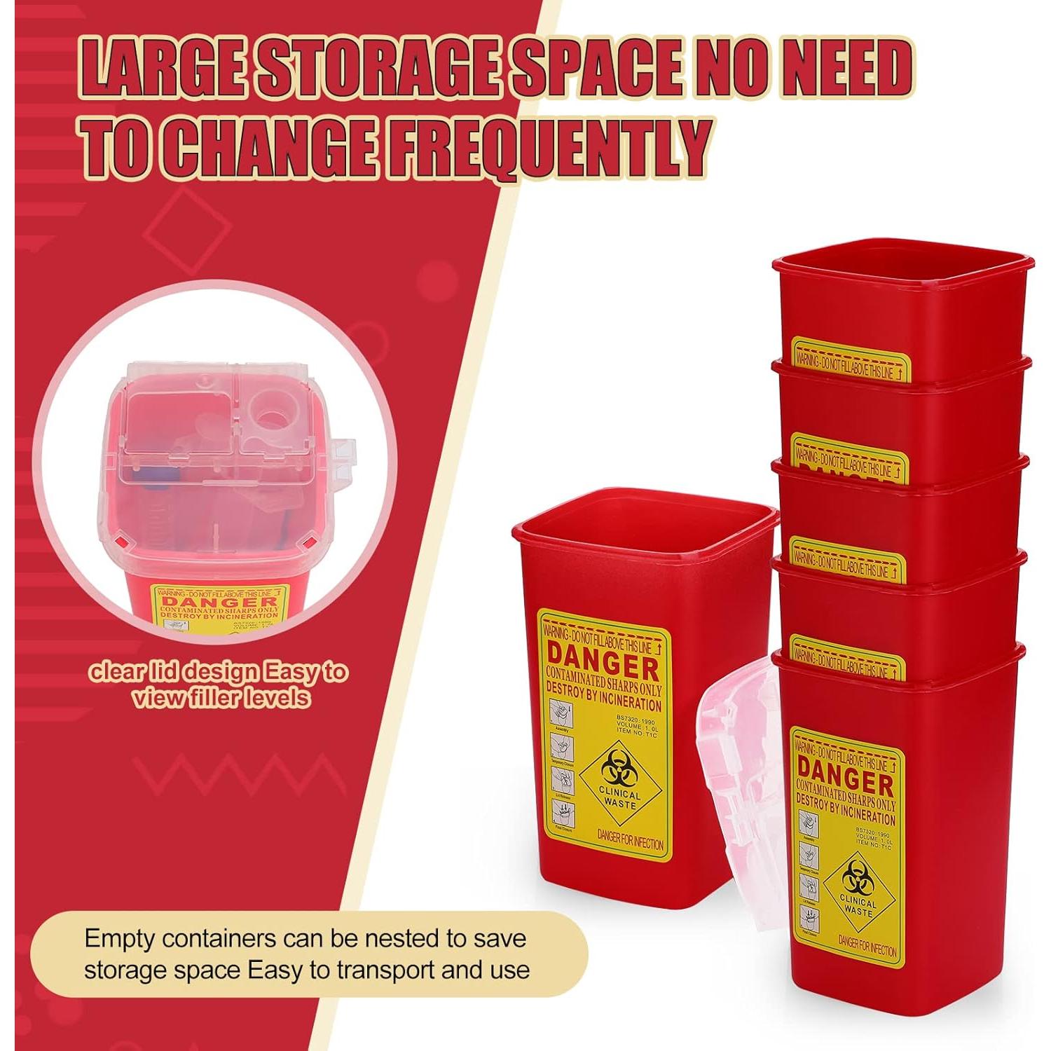 Contenedor de Desechos Punzantes Nuogo 60 Pcs 1 Quart Rojo