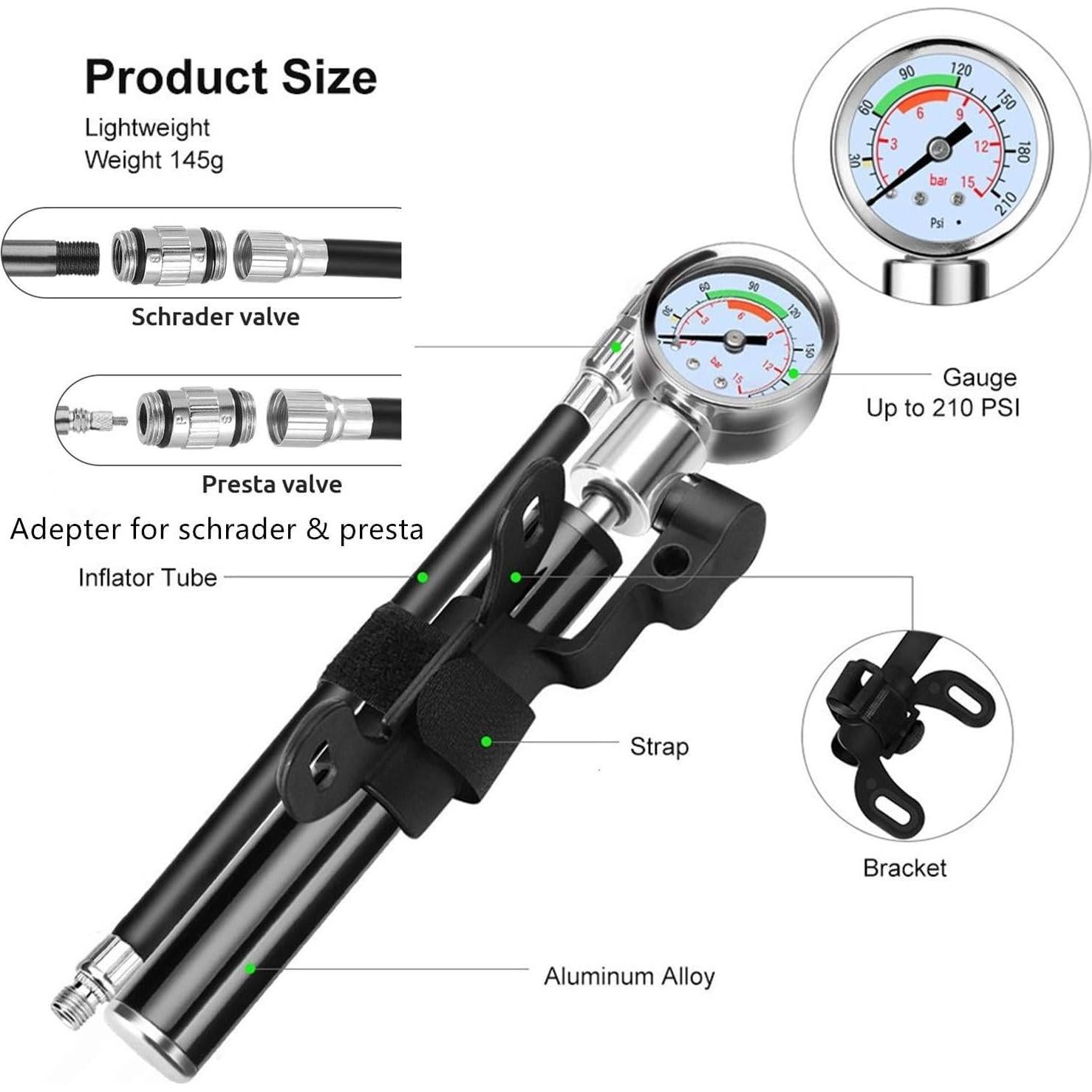 Kit de Herramientas para Bicicleta YBEKI MU01 - 10 en 1 con Bomba 210 PSI
