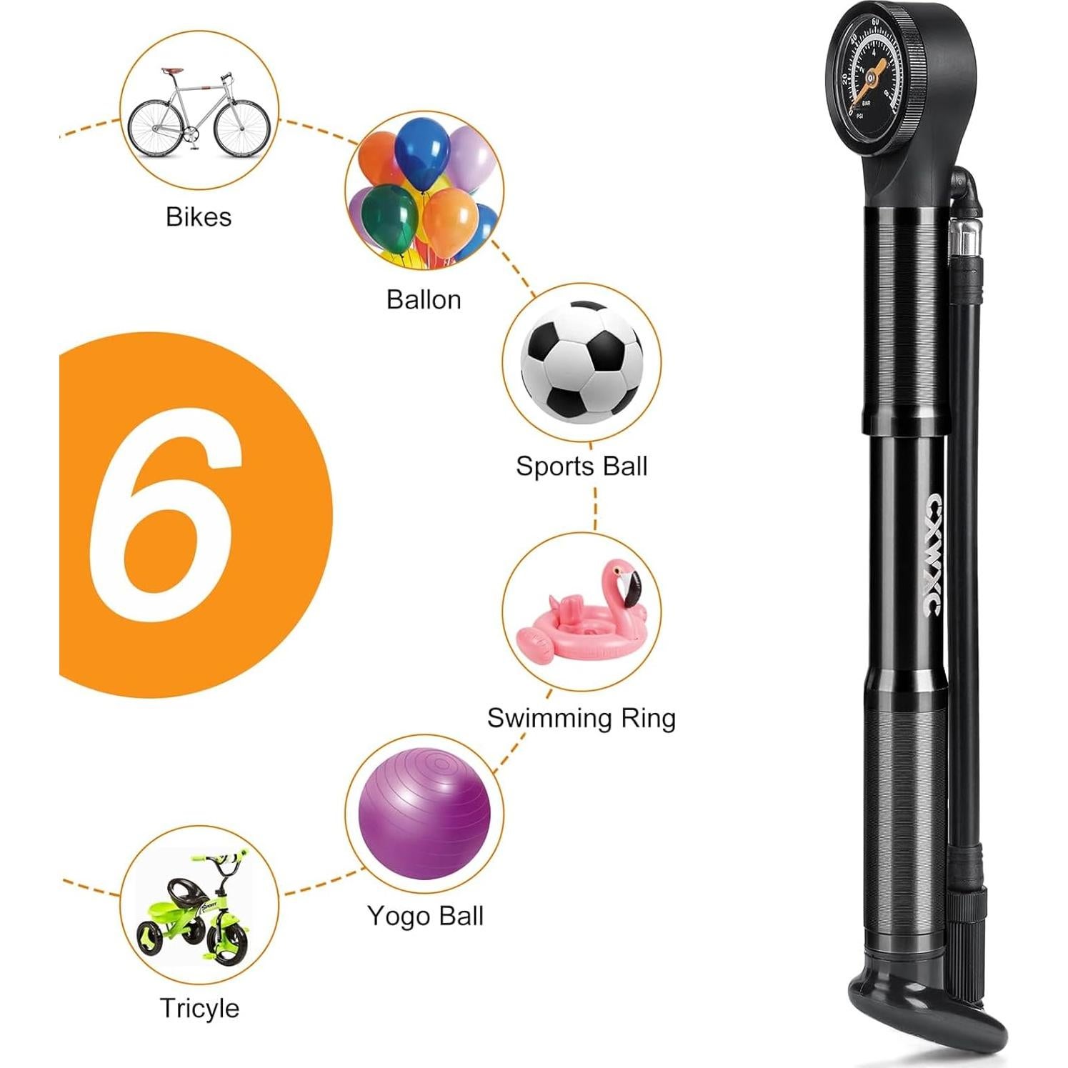 Bomba de Bicicleta Portátil CXWXC Mini con Manómetro 120 PSI