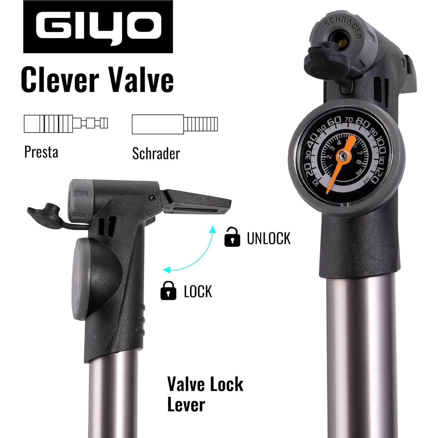 Bomba de Bicicleta GIYO GP-993 2 Etapas HP HV 120 PSI