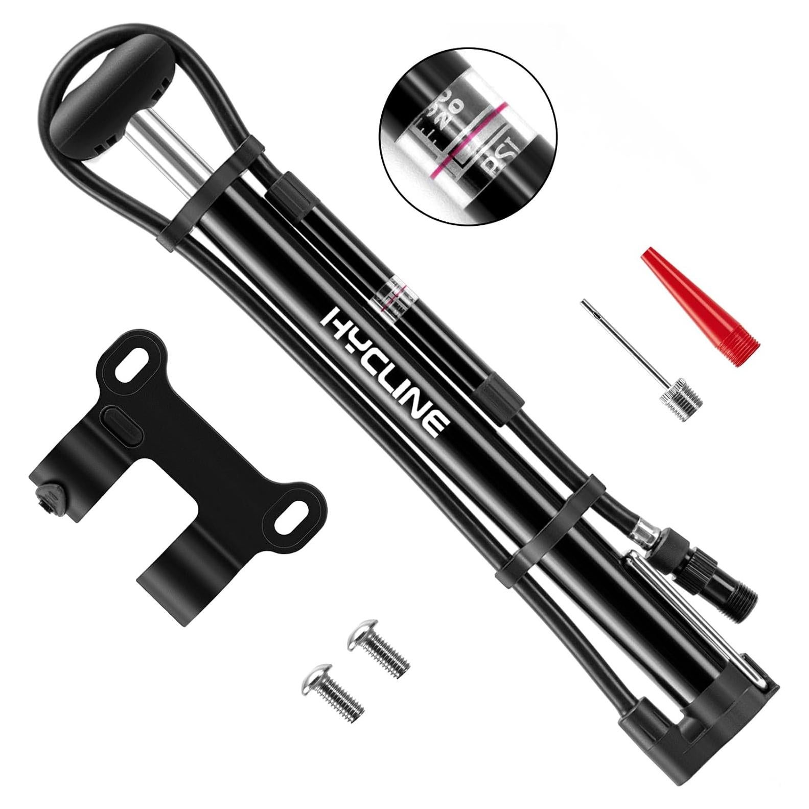 Bomba de Bicicleta Mini Hycline con Manómetro 140 PSI - Negra