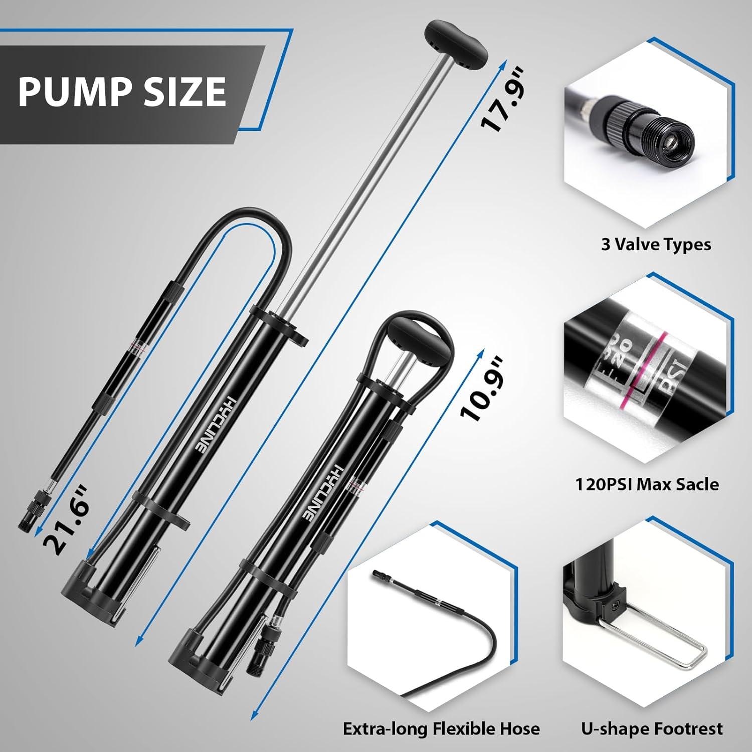 Bomba de Bicicleta Mini Hycline con Manómetro 140 PSI - Negra