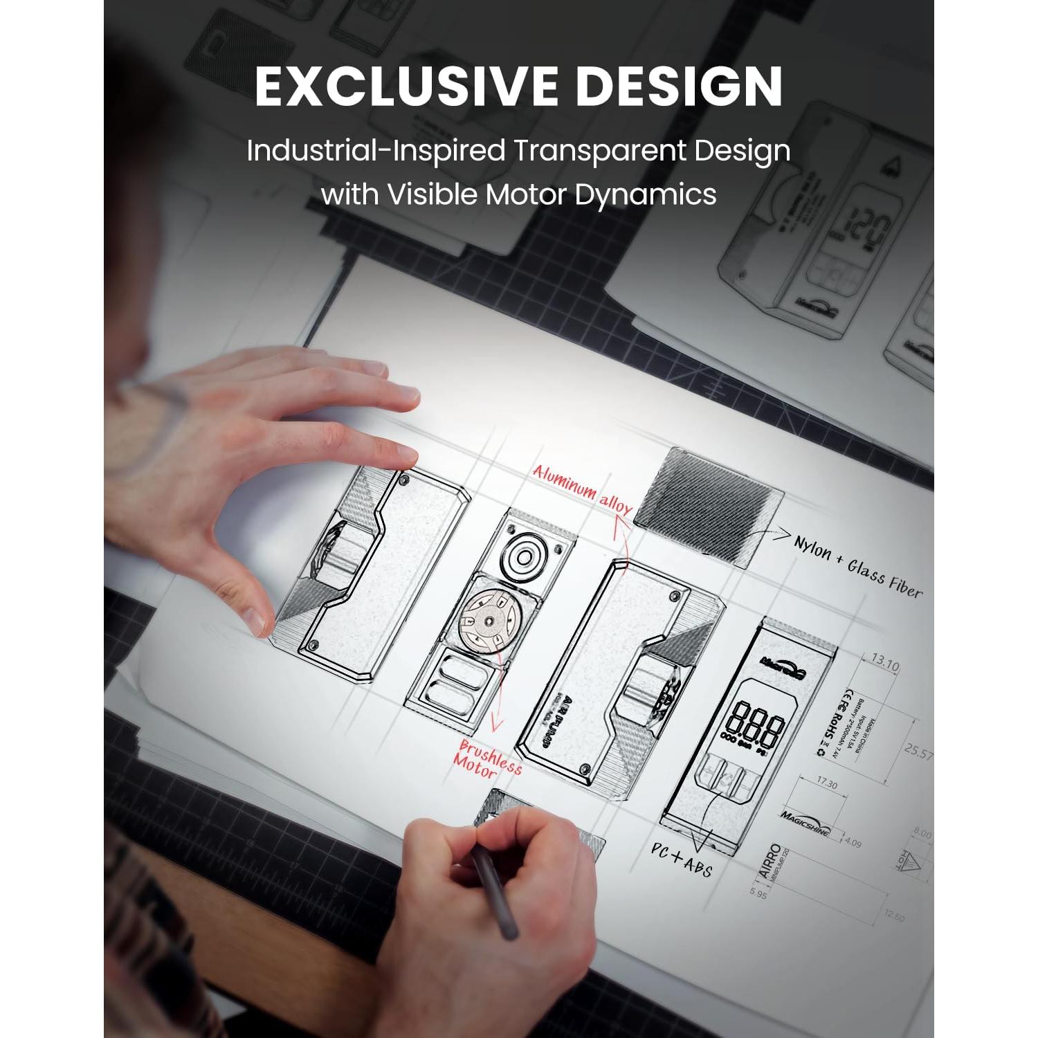 Magicshine AIRRO Mini Bike Pump, Max 120 PSI Electric Bicycle Pump, Auto Stop, with Digital Pressure Gauge with Presta and Schrader Valve for Road, Mountain, City, E-Bike and Ball