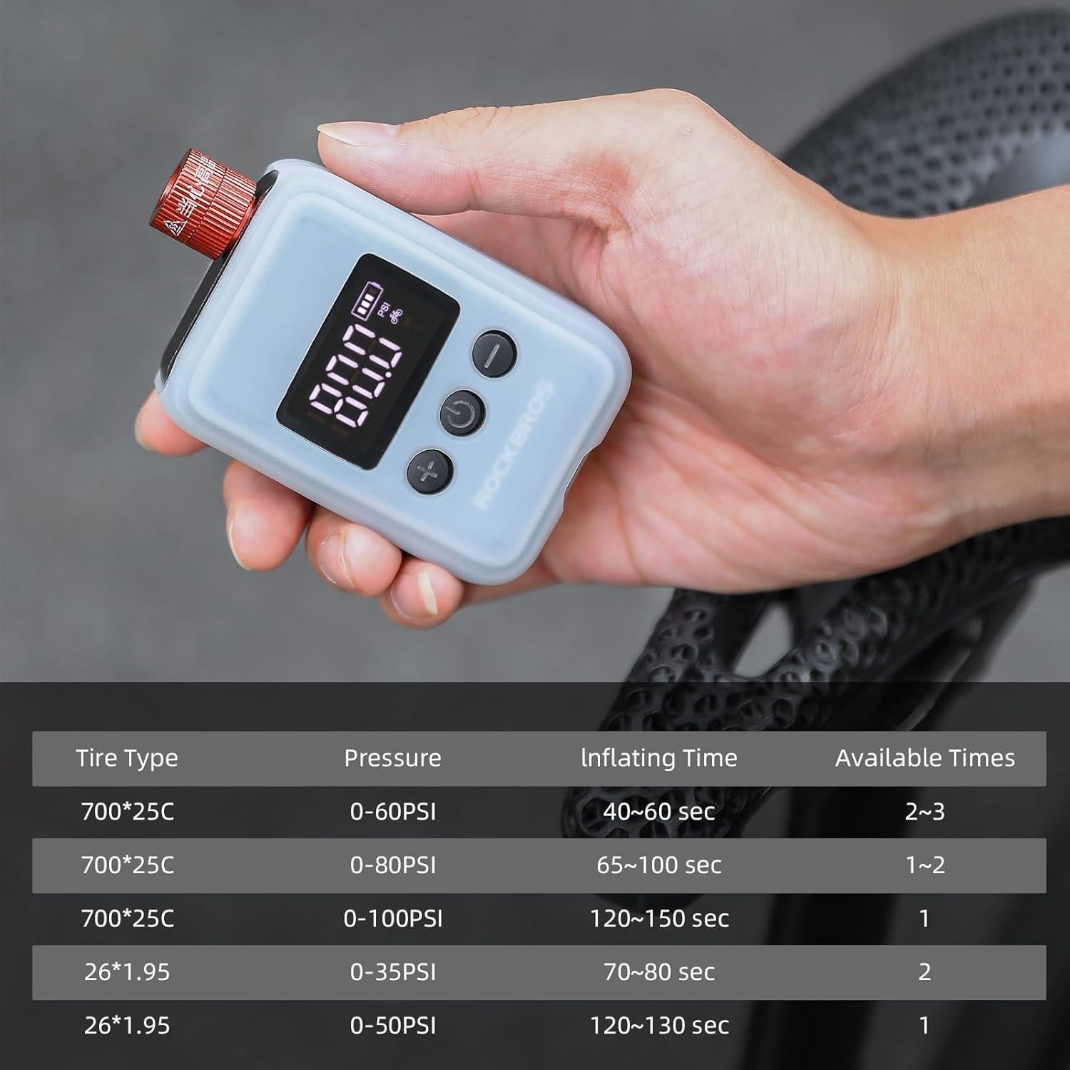 Bomba Eléctrica Portátil ROCKBROS 150 PSI con Manómetro