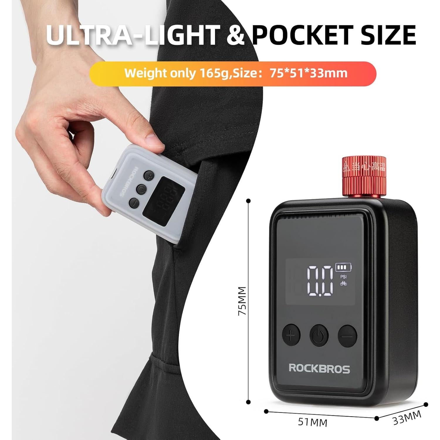 Bomba Eléctrica Portátil ROCKBROS 150 PSI con Manómetro