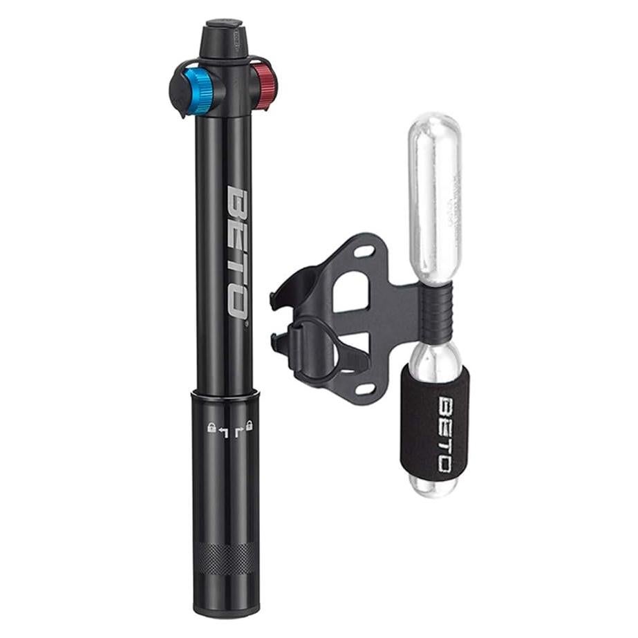 Bomba de bicicleta Beto CO2 y manual, 80g, cabezal doble