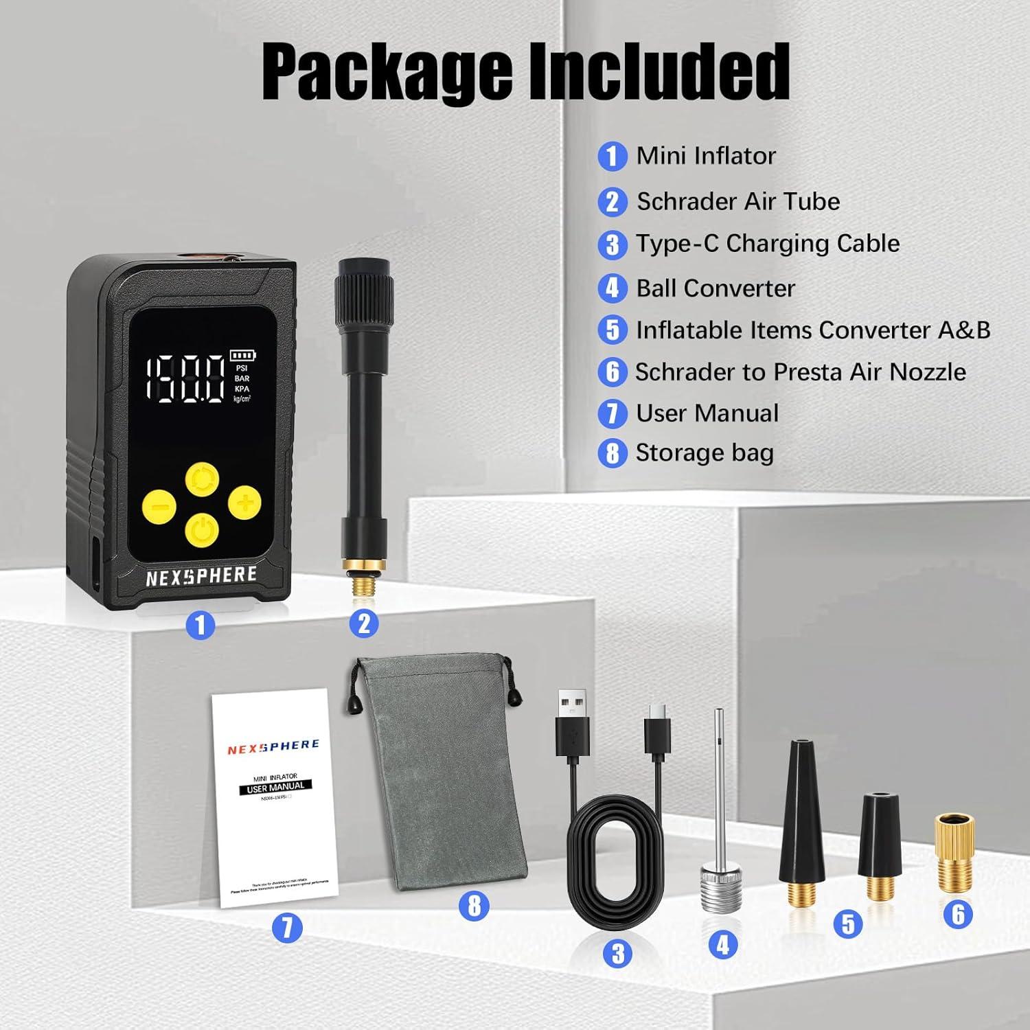 Mini Bomba de Neumáticos NexSphere 150 PSI Portátil