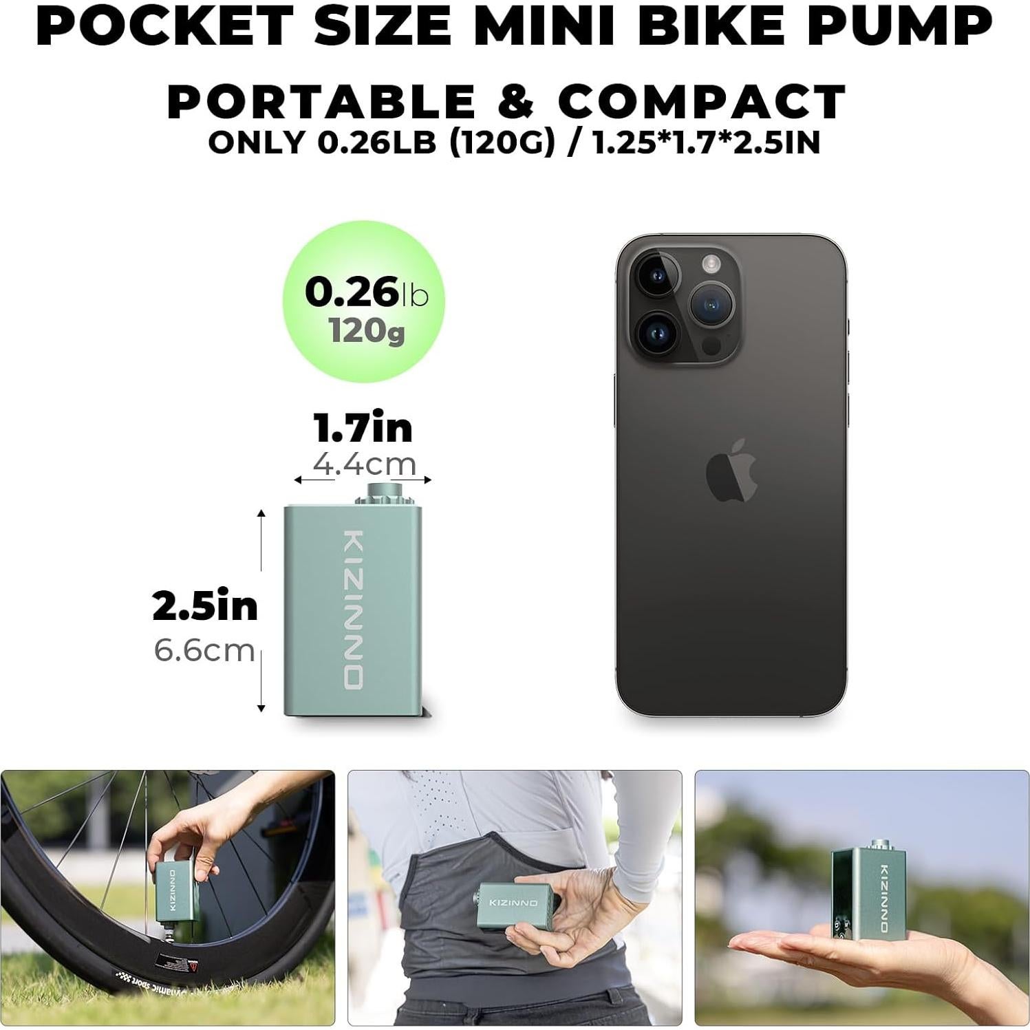 Mini bomba de bicicleta KIZINNO B7 120 PSI portátil verde