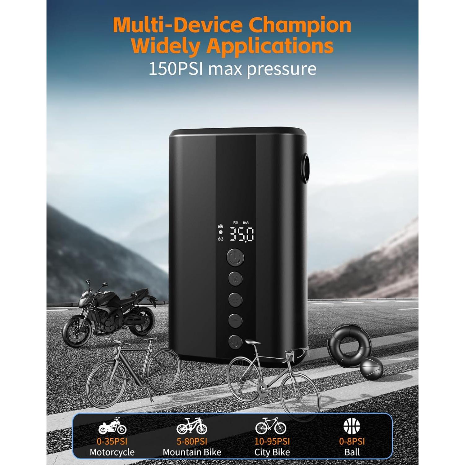 Bomba de Aire Eléctrica Yearntour 150PSI Portátil con Luz LED