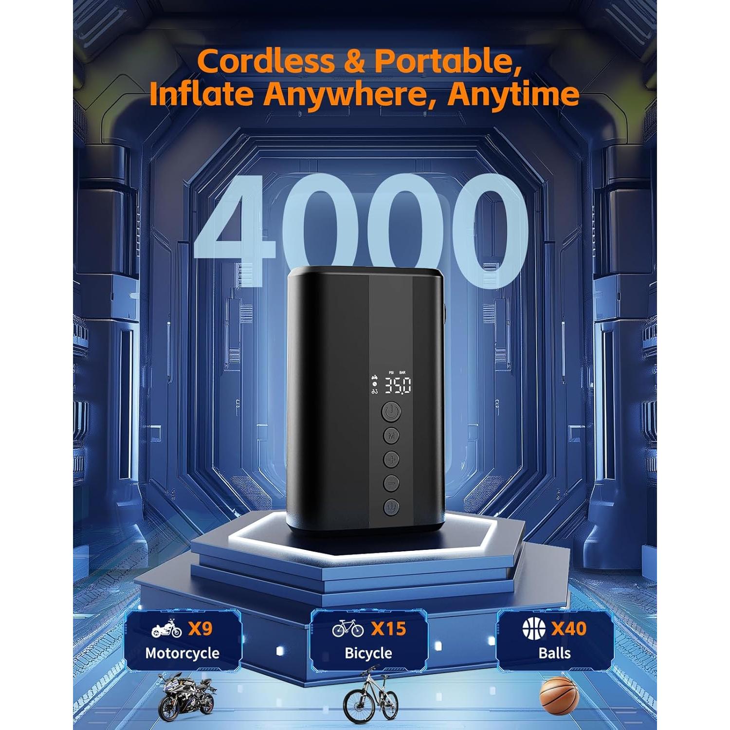 Bomba de Aire Eléctrica Yearntour 150PSI Portátil con Luz LED