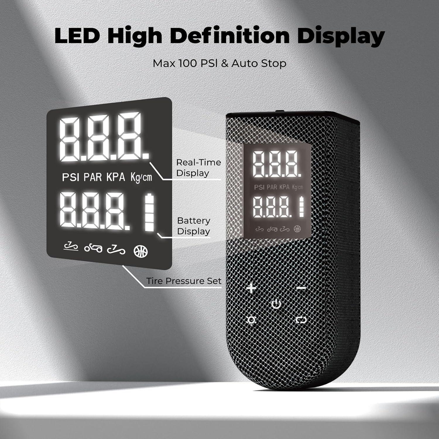 Mini Bomba de Bicicleta YINDUZ 100 PSI Portátil con Pantalla LED