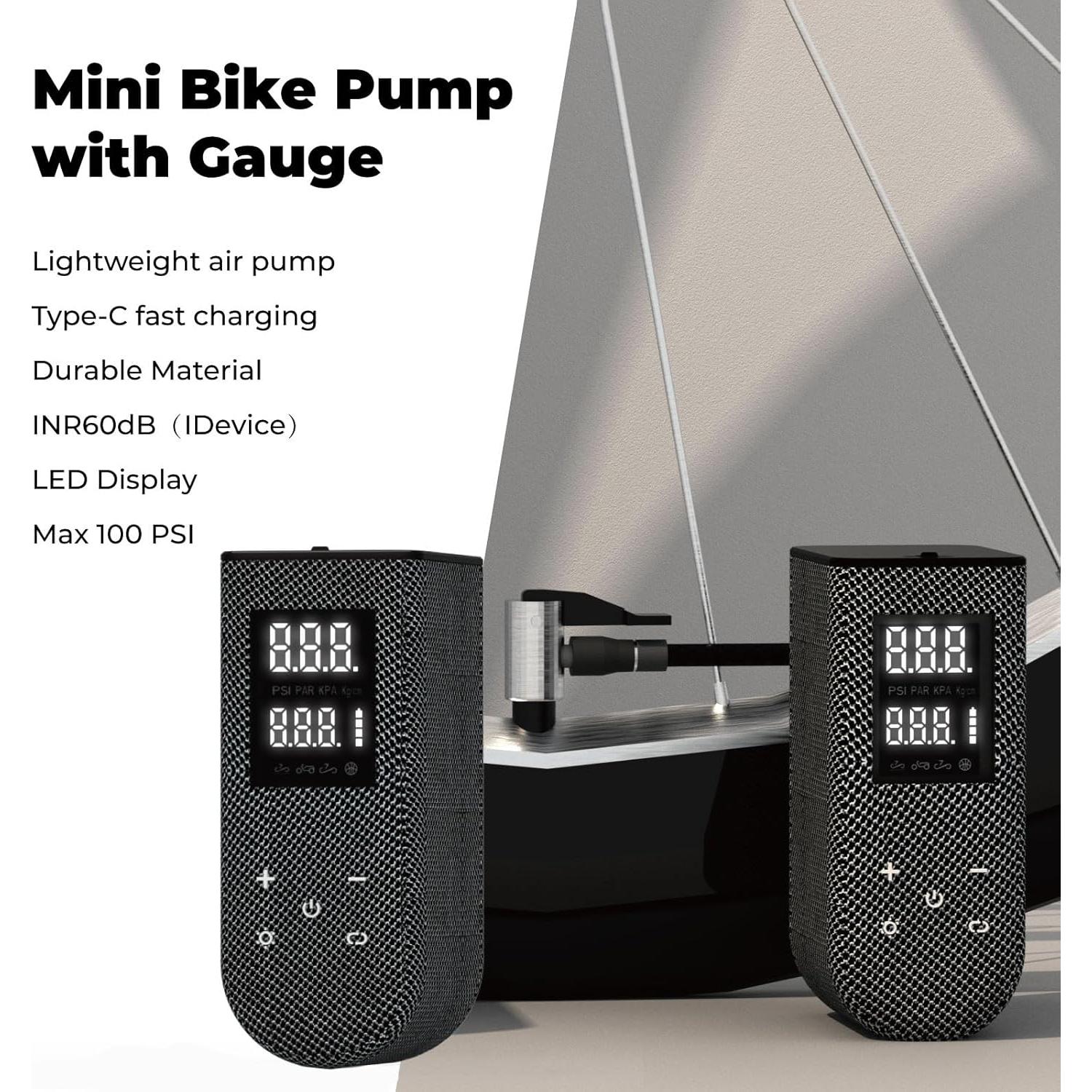 Mini Bomba de Bicicleta YINDUZ 100 PSI Portátil con Pantalla LED