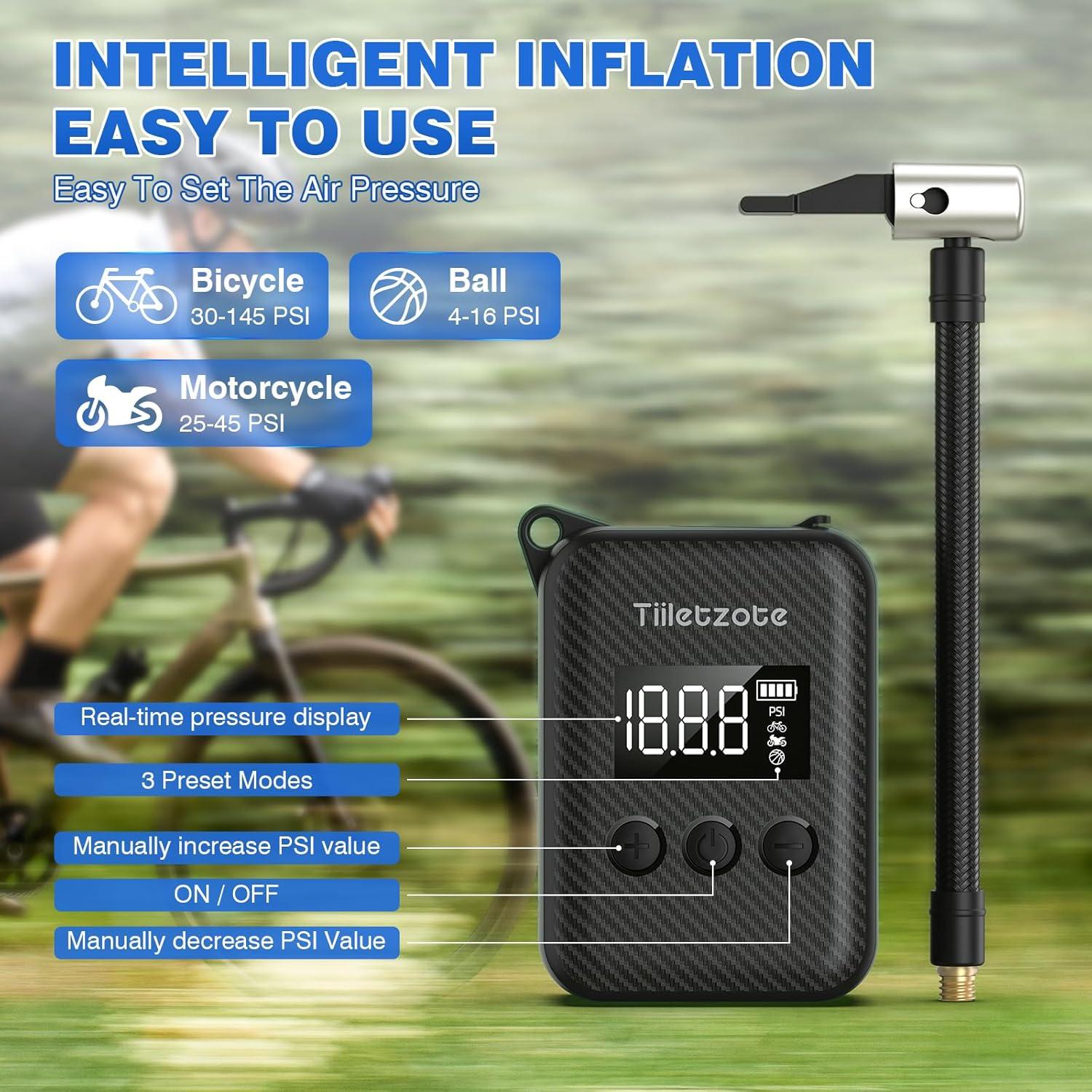 Bomba de Bicicleta Eléctrica Tiiletzote Mini 130 PSI Portátil