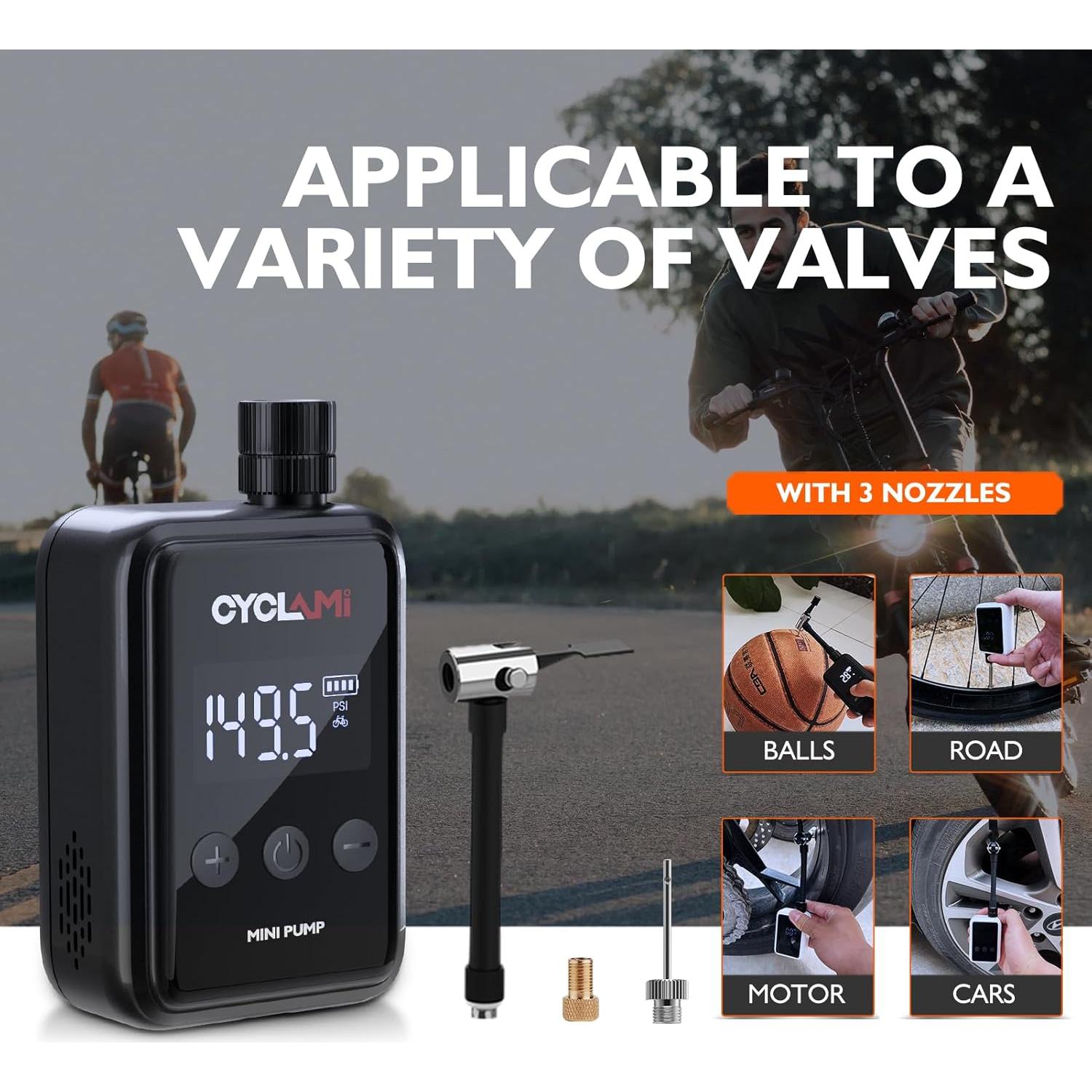 Bomba de Bicicleta Eléctrica CYCLAMI 150 PSI Mini Portátil