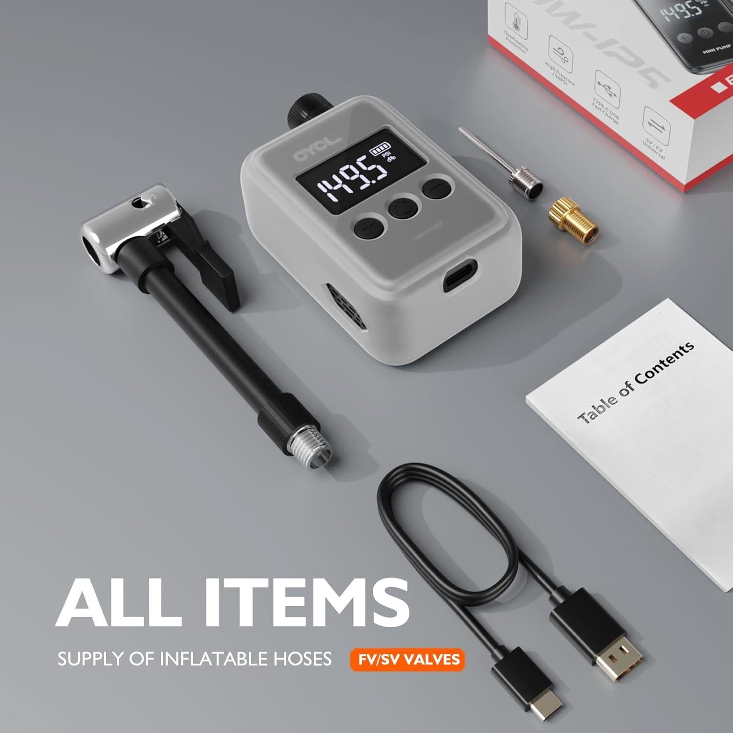 Bomba de Bicicleta Eléctrica CYCLAMI 150 PSI Mini Portátil