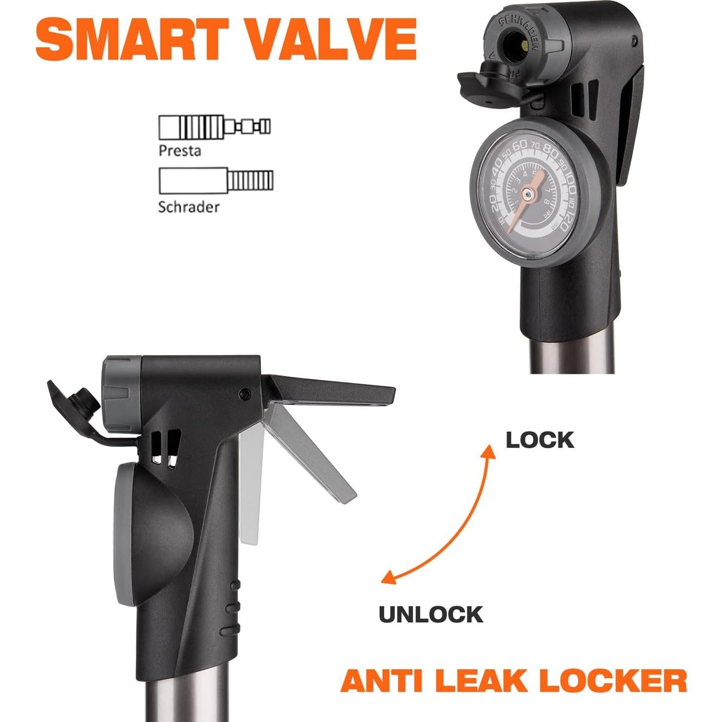 Mini Bomba de Bicicleta Kadacha con Manómetro 120 PSI