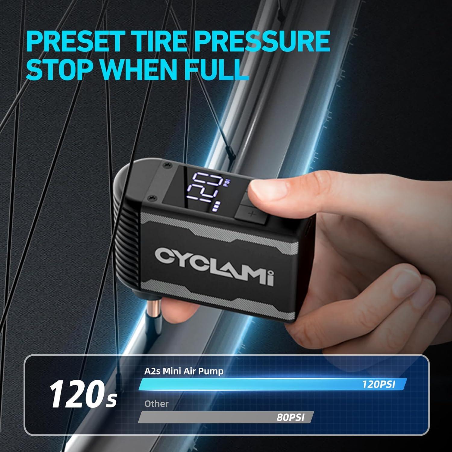 Bomba de Bicicleta Eléctrica CYCLAMI A2S 120PSI con Manómetro