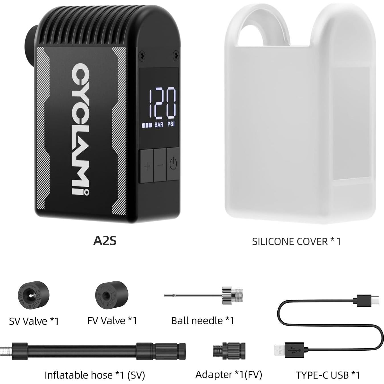 Bomba de Bicicleta Eléctrica CYCLAMI A2S 120PSI con Manómetro