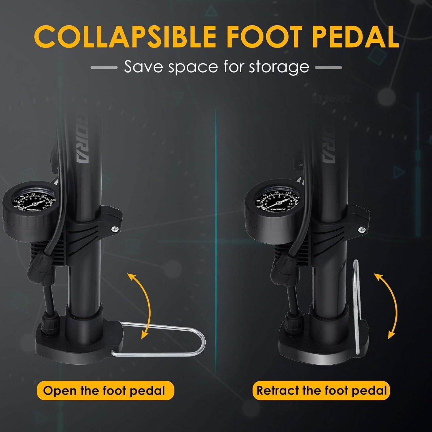 Bomba de Bicicleta VOGORA con Manómetro, Portátil, Doble Válvula