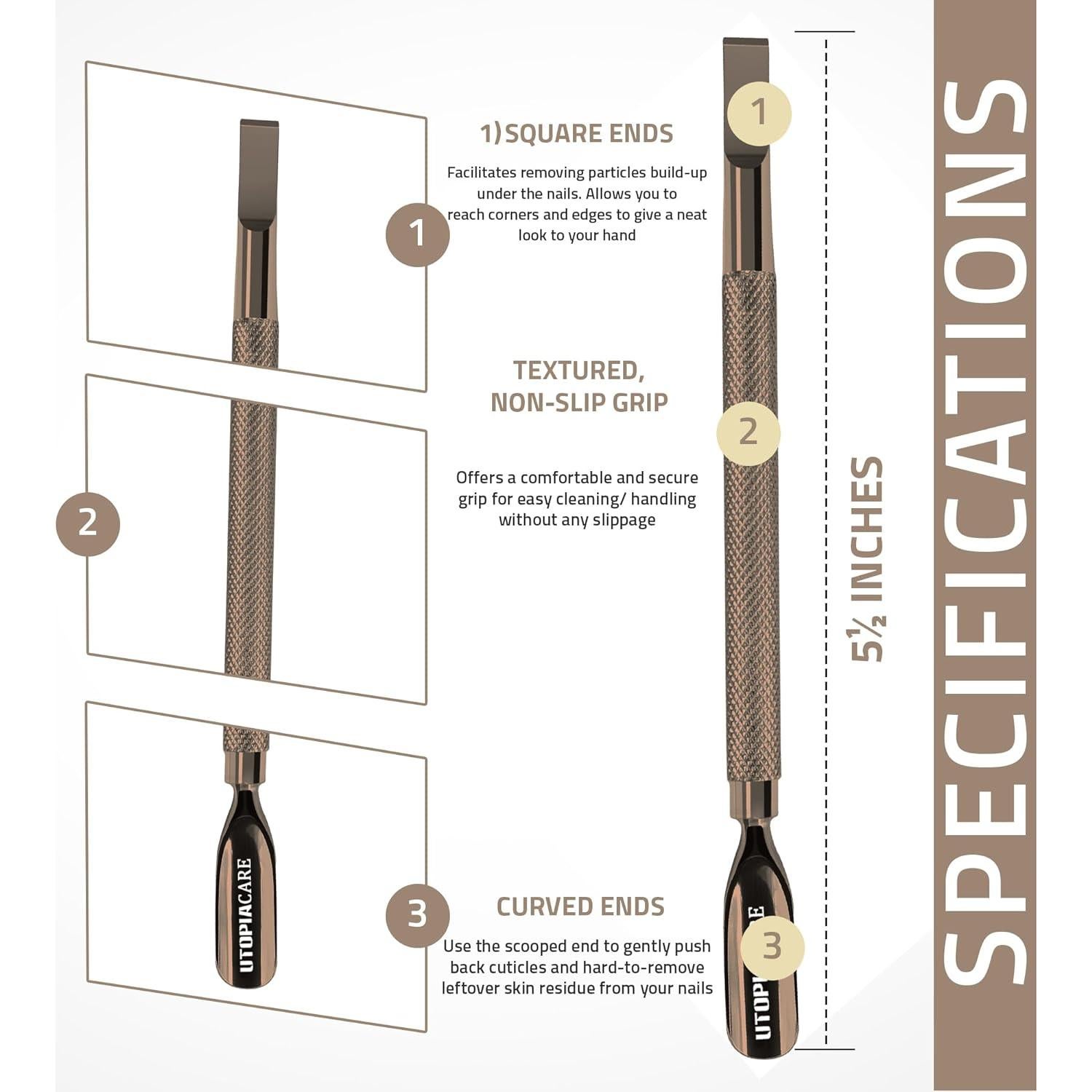 Empujador de Cutículas Utopia Care Acero Inoxidable 14 cm