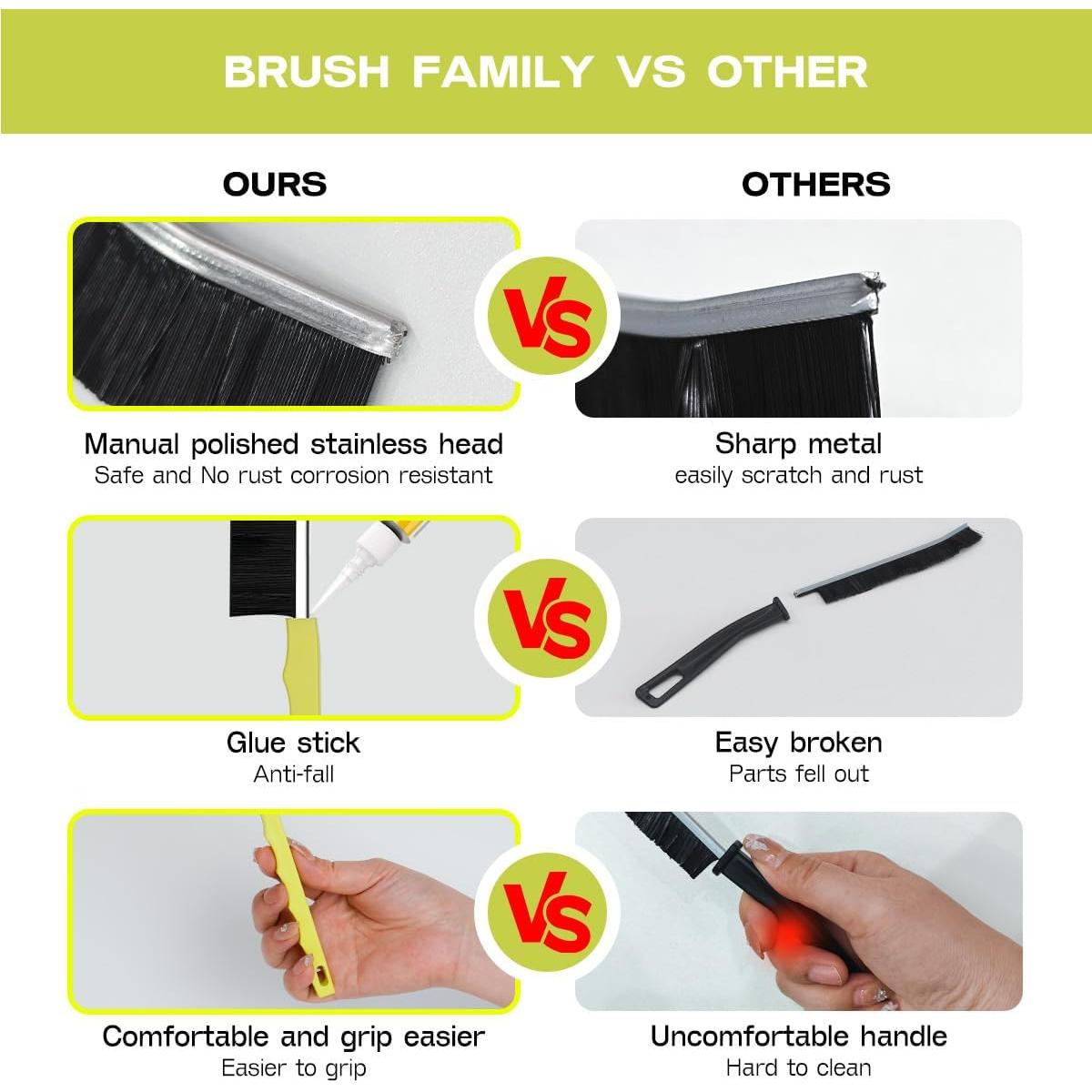 Paquete de 5 Cepillos de Limpieza de Ranuras FAMILIA CEPILLO - Cerdas Rígidas para Juntas y Esquinas