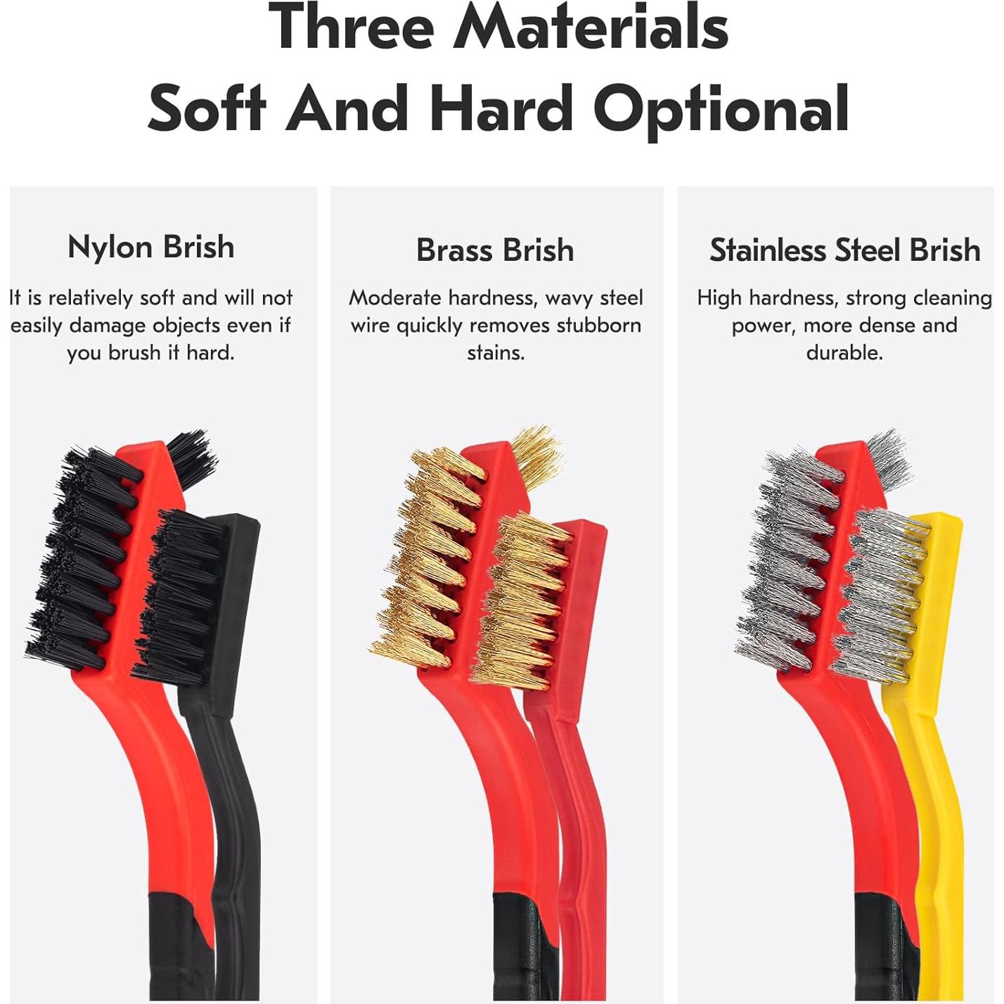 Juego de Cepillos de Alambre 6Pcs MS-6PS Acero Inoxidable/Latón/Nylon