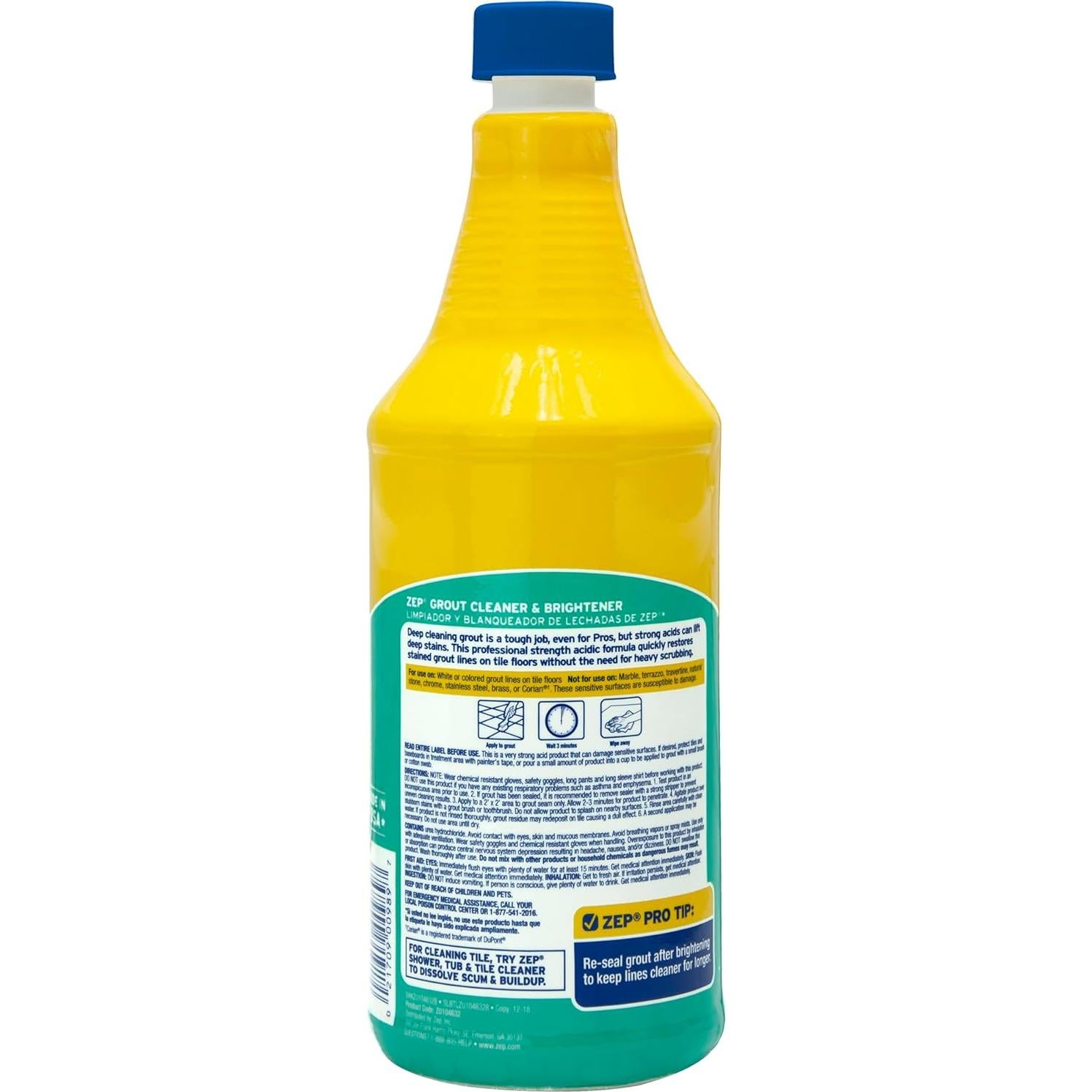 Limpiador de Lechada Zep 32 Oz - Fórmula Ácida Profesional