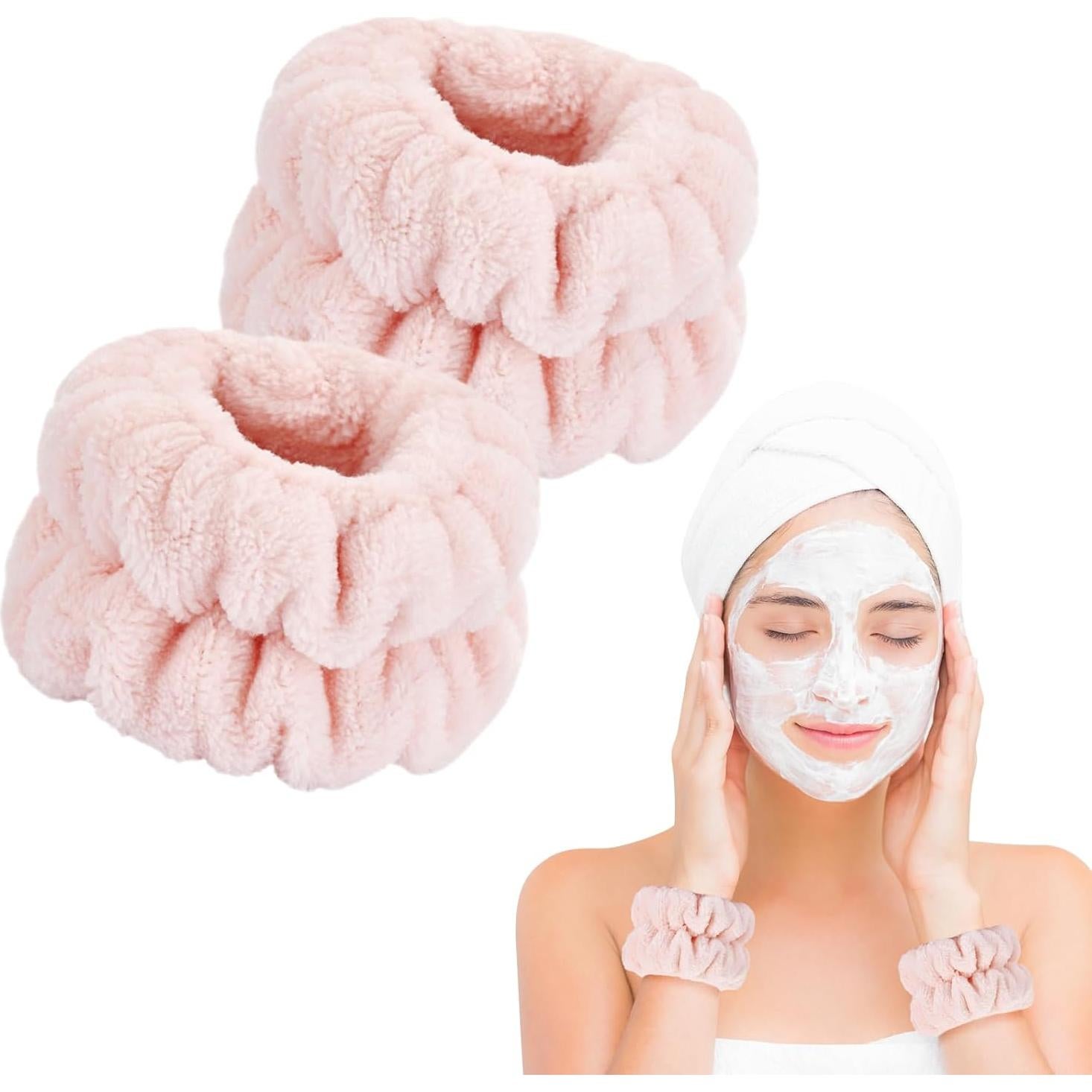Brazaletes de Microfibra Dorbetar para Lavar la Cara - Rosa Pálido