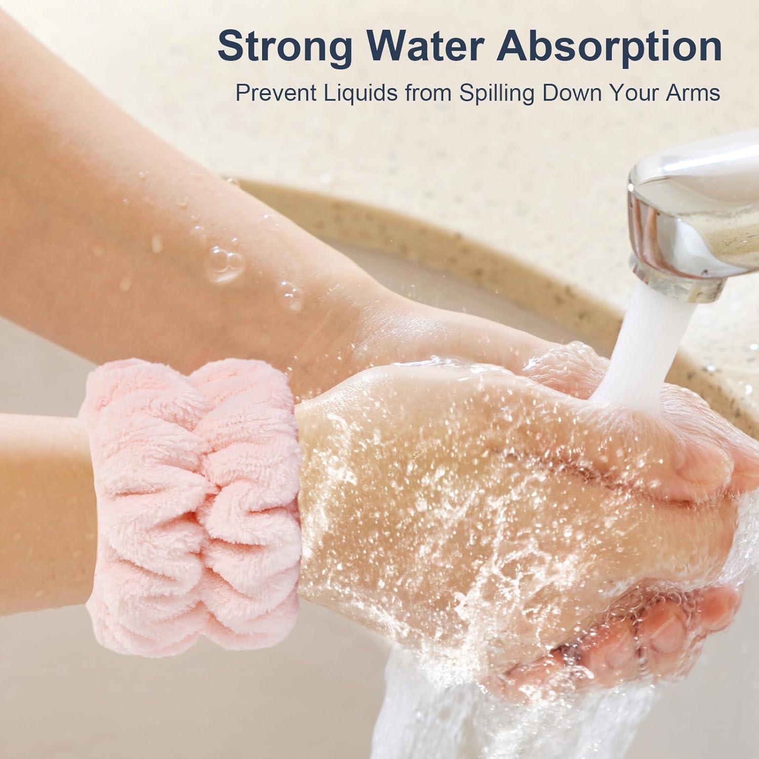 Brazaletes de Microfibra Dorbetar para Lavar la Cara - Rosa Pálido