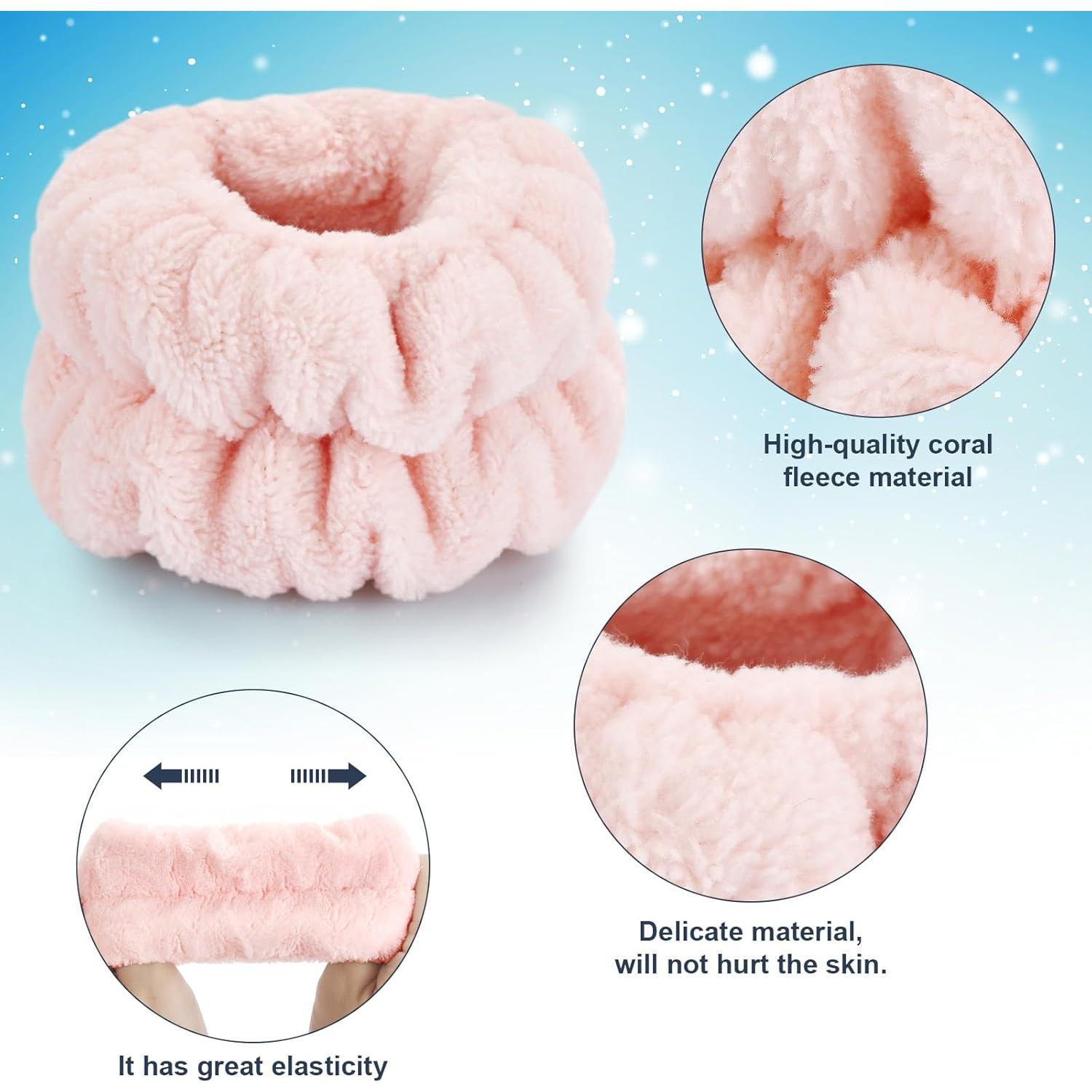 Brazaletes de Microfibra Dorbetar para Lavar la Cara - Rosa Pálido
