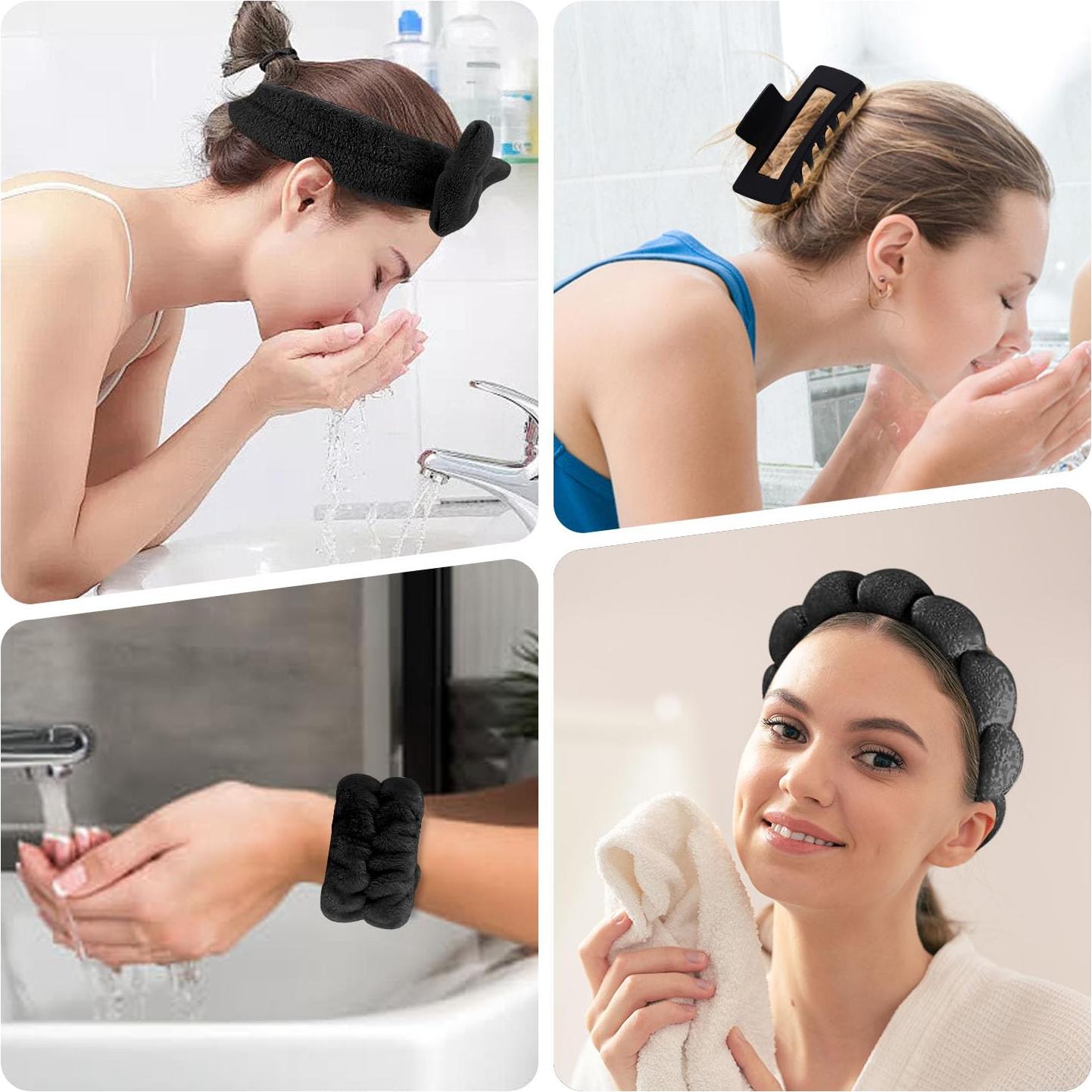 Juego de 5 bandas de rizo Tiny Chou para cuidado facial negro