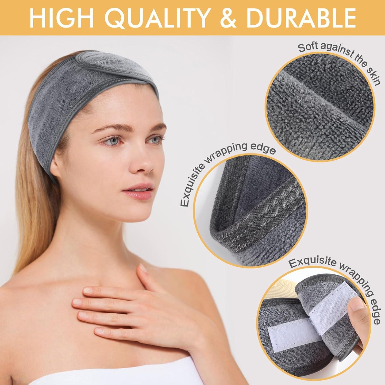 Banda de Maquillaje Ajustable Sinland 3 Unidades Microfibra Gris
