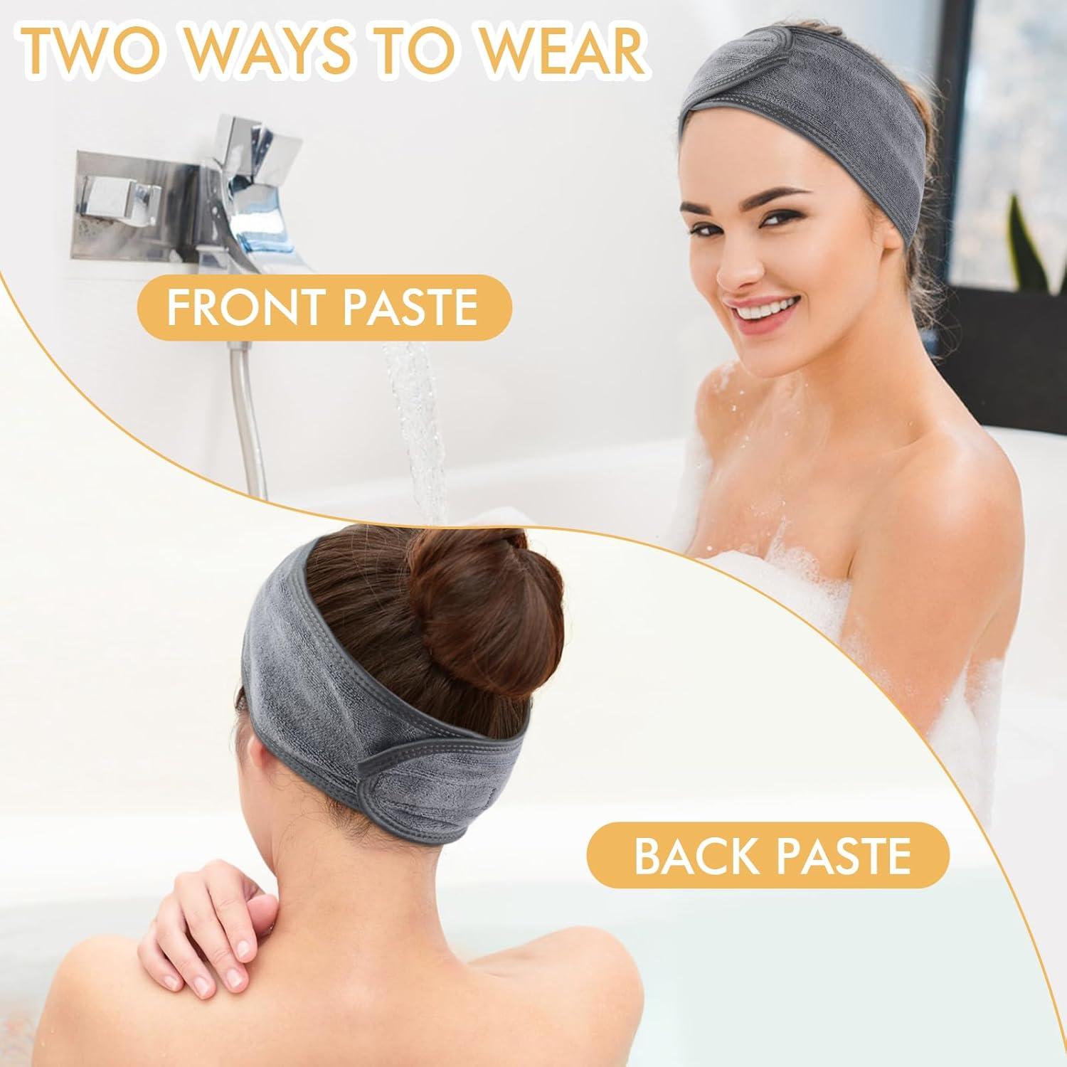 Banda de Maquillaje Ajustable Sinland 3 Unidades Microfibra Gris