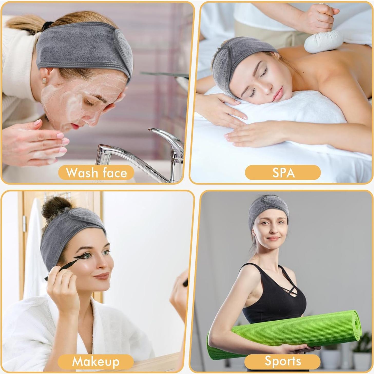 Banda de Maquillaje Ajustable Sinland 3 Unidades Microfibra Gris