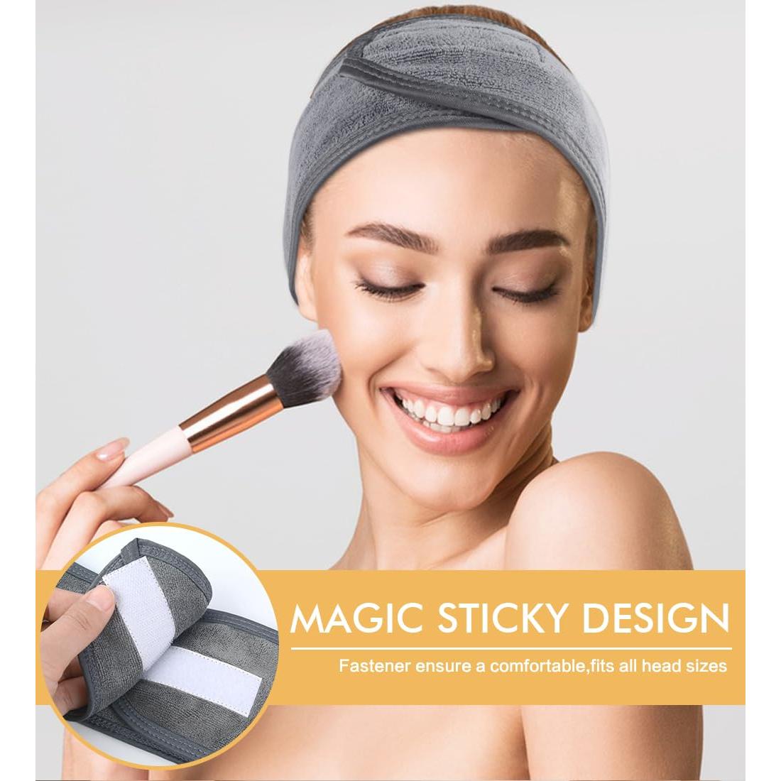 Banda de Maquillaje Ajustable Sinland 3 Unidades Microfibra Gris