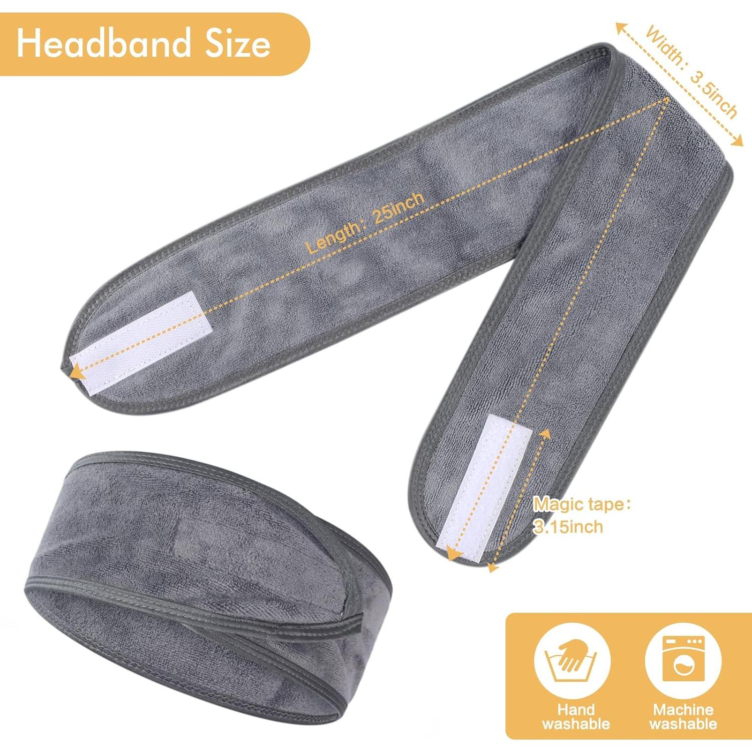 Banda de Maquillaje Ajustable Sinland 3 Unidades Microfibra Gris