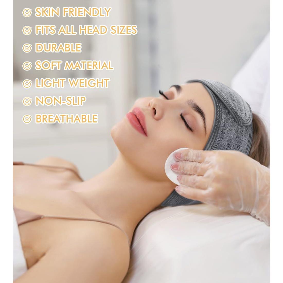 Banda de Maquillaje Ajustable Sinland 3 Unidades Microfibra Gris