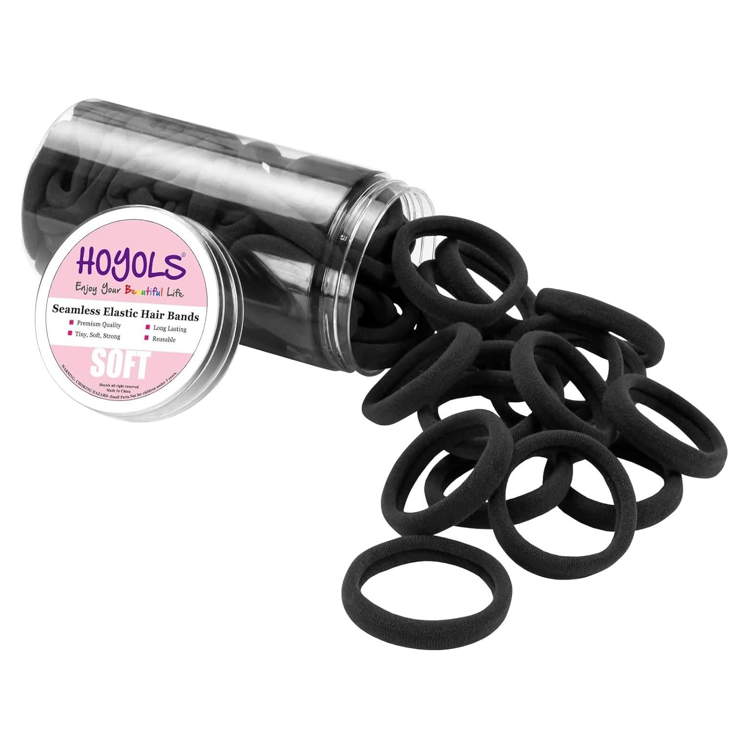Lazos para Cabello Sin Costuras HOYOLS 100 Pcs Negro 4 cm