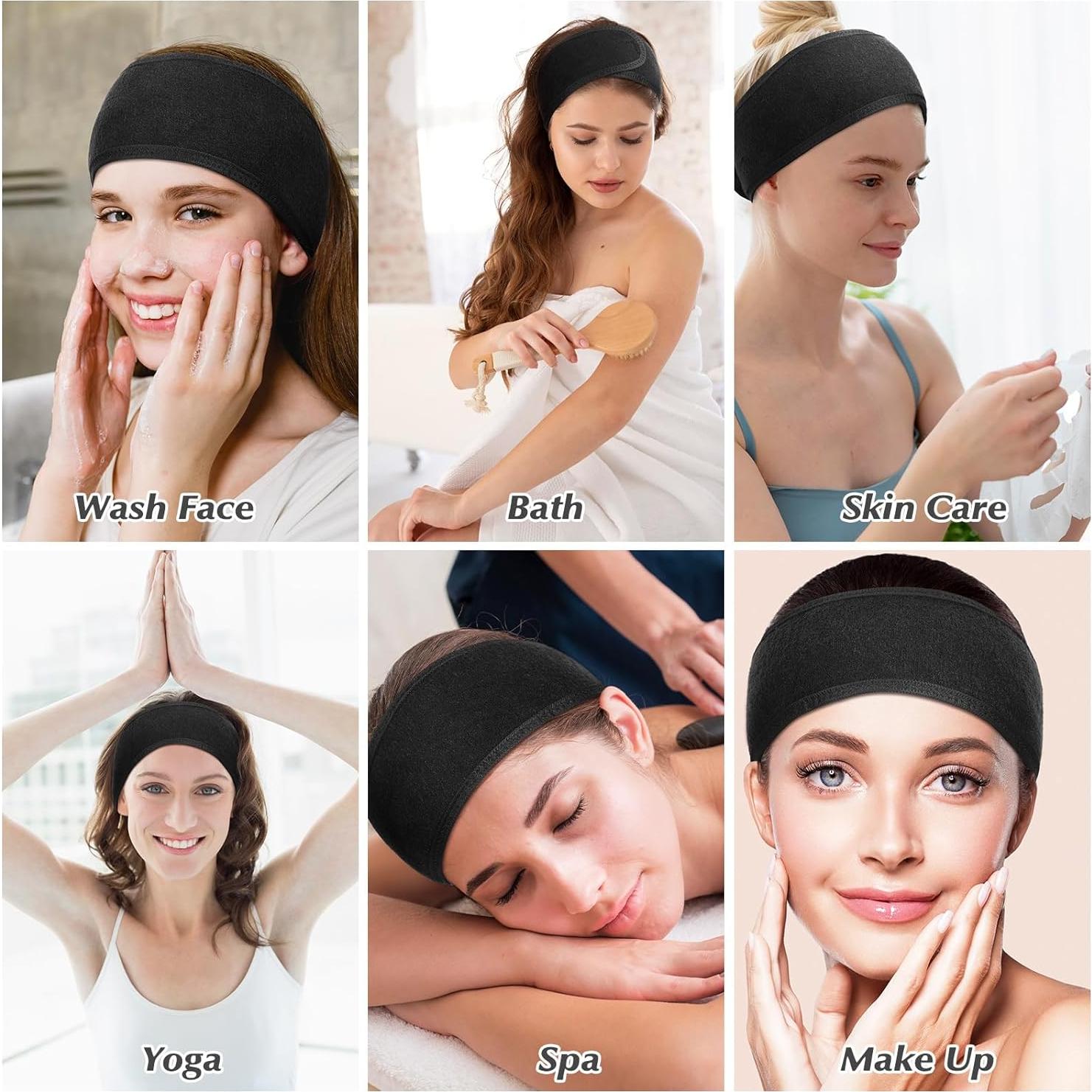 Paquete de 4 bandas de cabeza Obeoby para spa y maquillaje