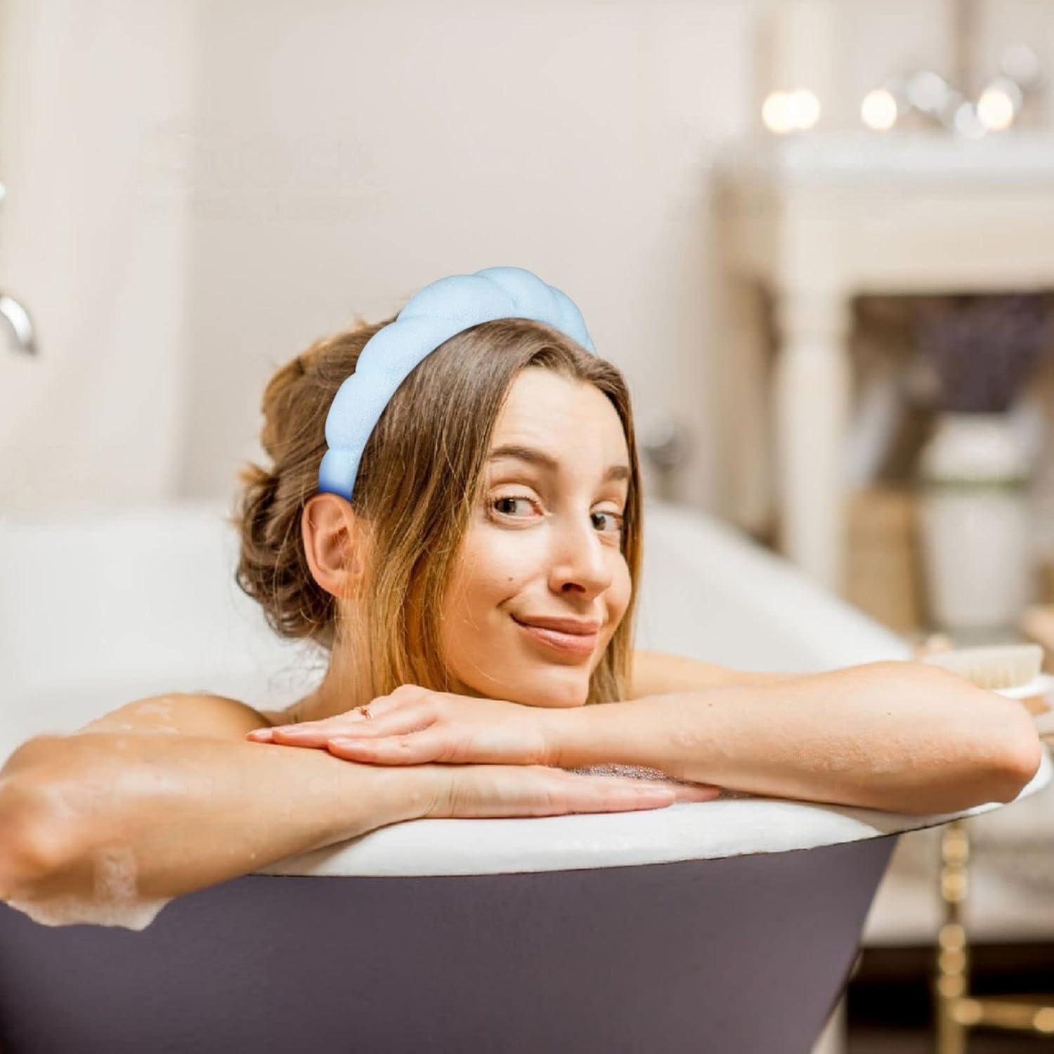 Diadema de Spa WOVOWOVO Azul con Muñequera, Suave y Absorbente