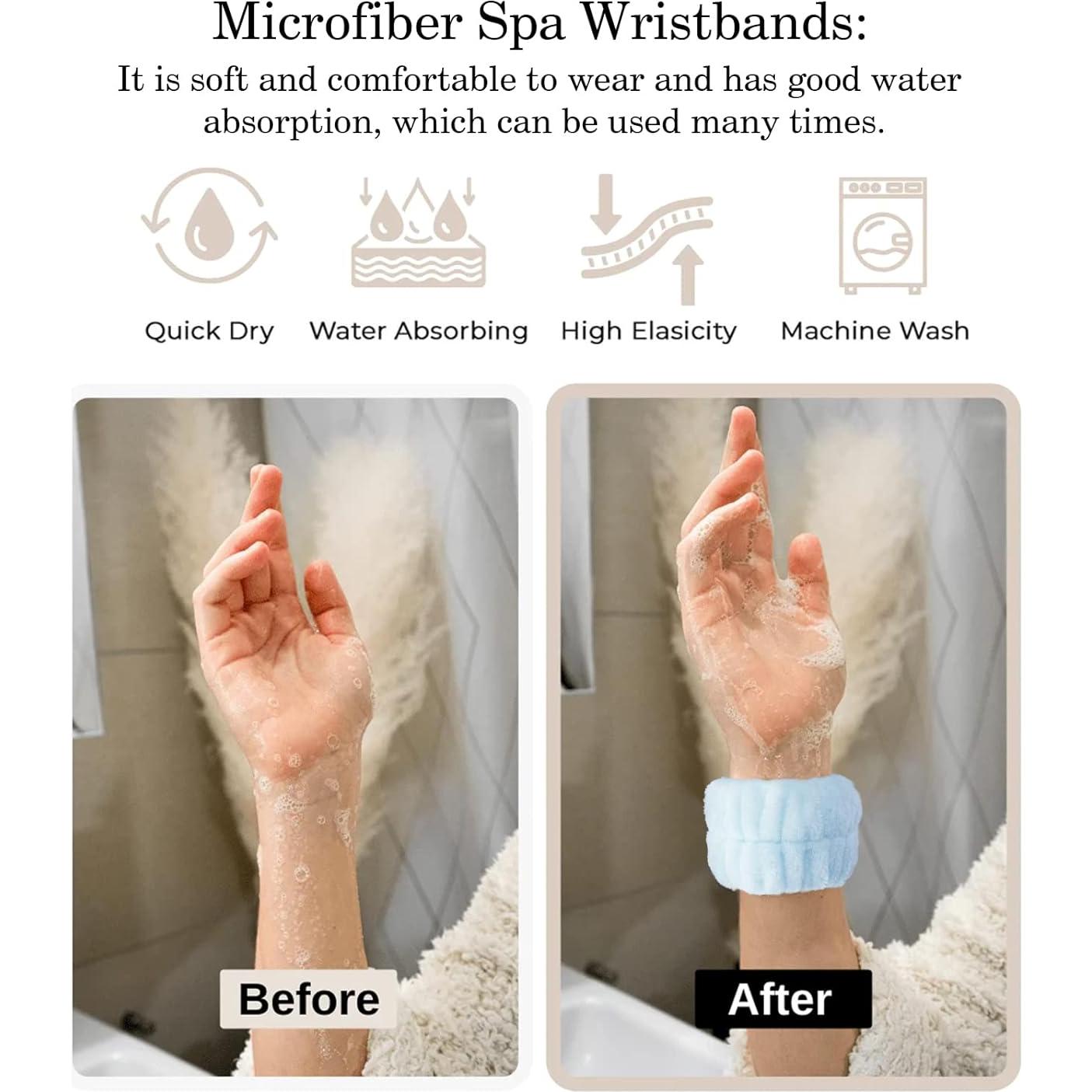 Diadema de Spa WOVOWOVO Azul con Muñequera, Suave y Absorbente