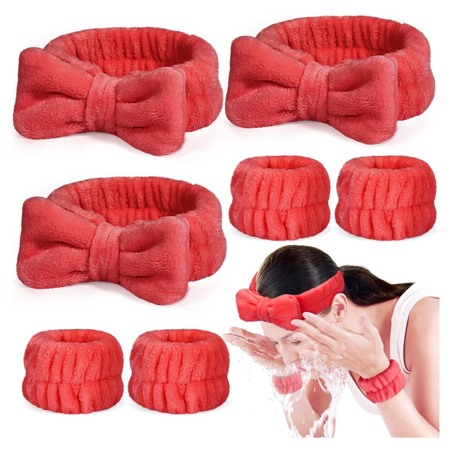 Crosize Set de Diademas y Muñequera para Cuidado Facial Rojo