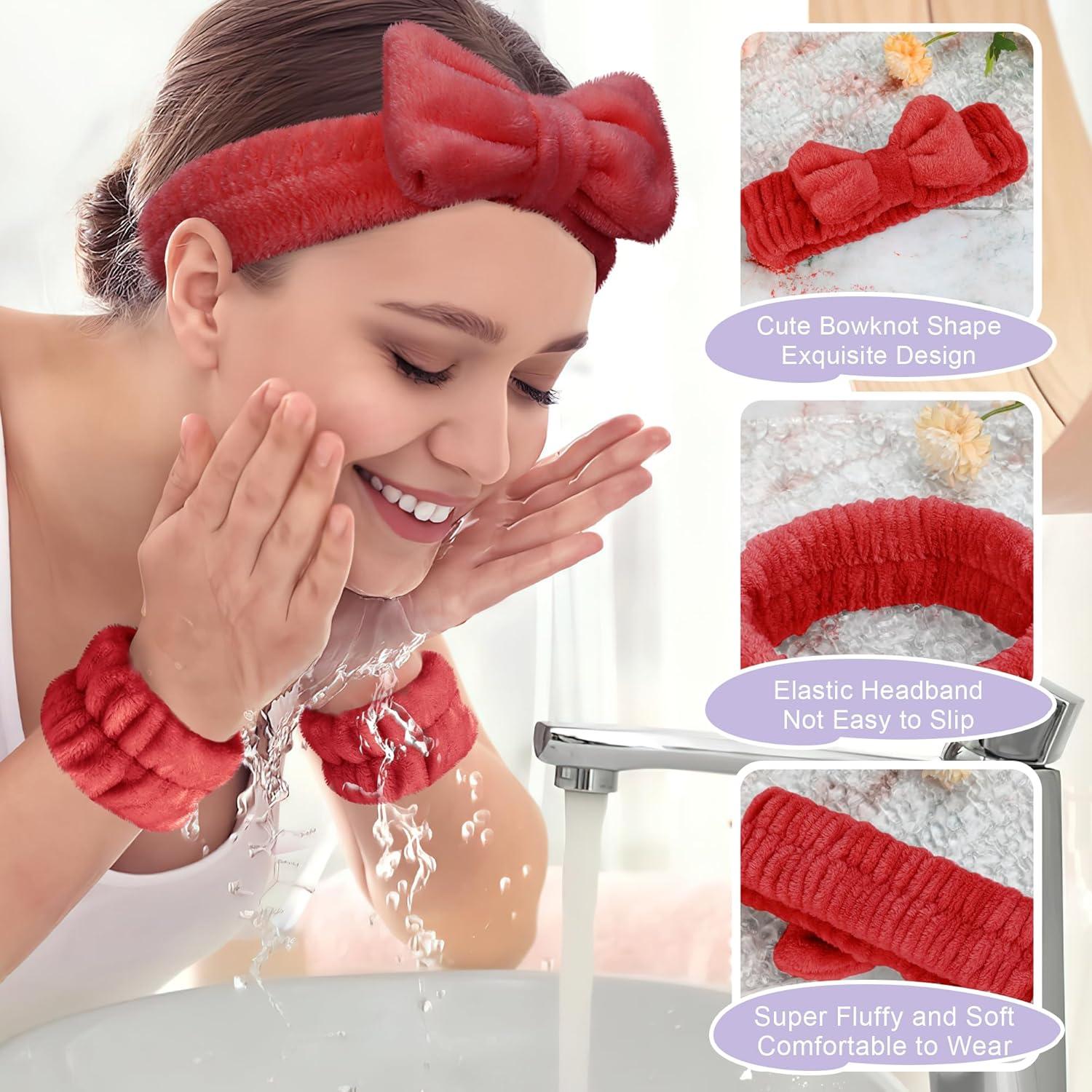 Crosize Set de Diademas y Muñequera para Cuidado Facial Rojo