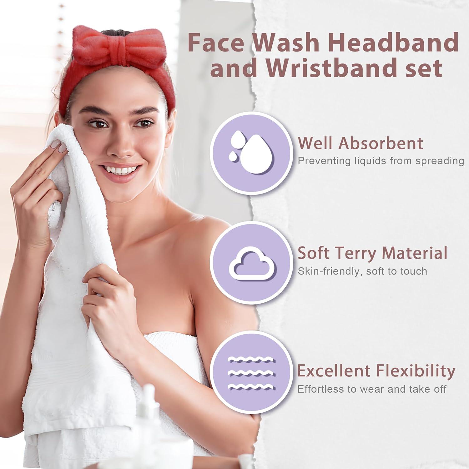 Crosize Set de Diademas y Muñequera para Cuidado Facial Rojo