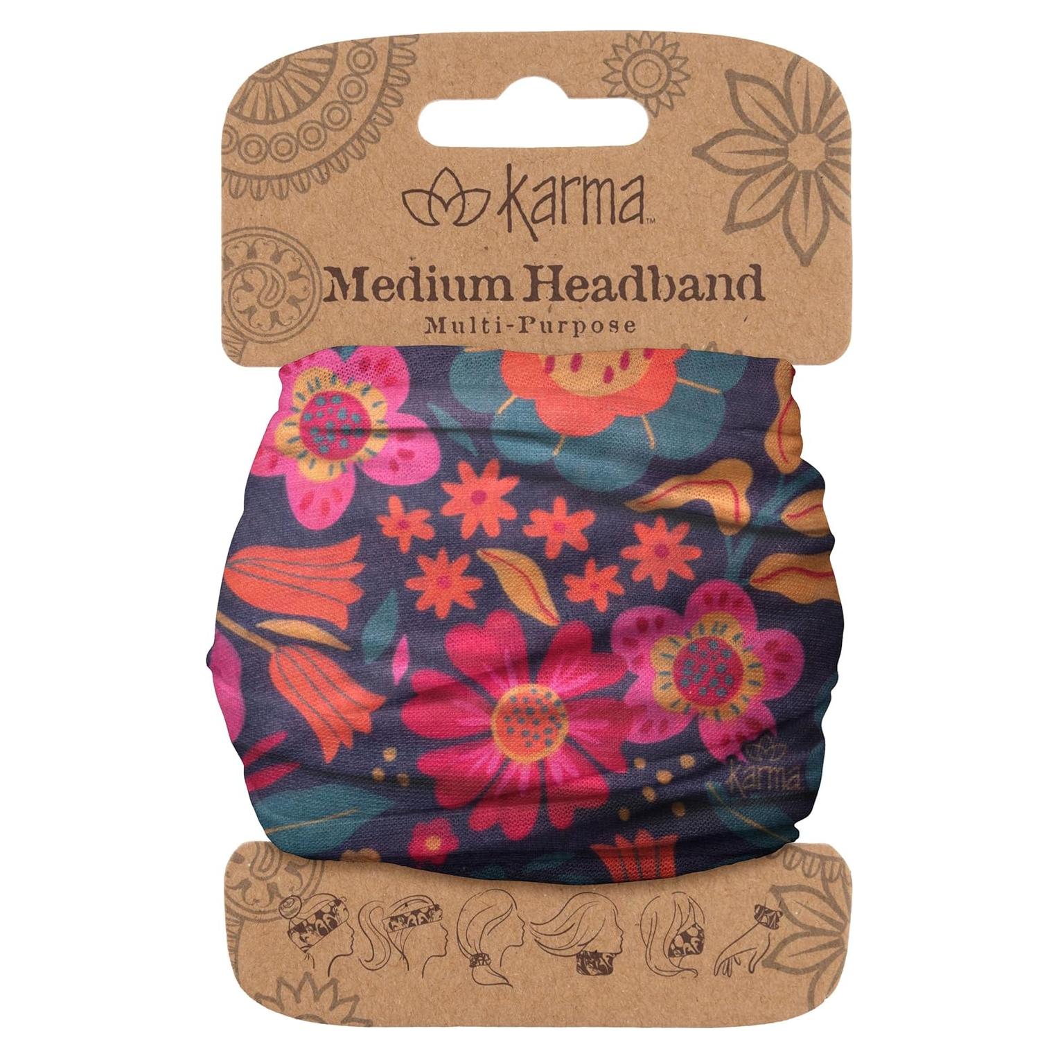 Diadema Elástica de Tela Karma - Retro Floral Púrpura - Mediana